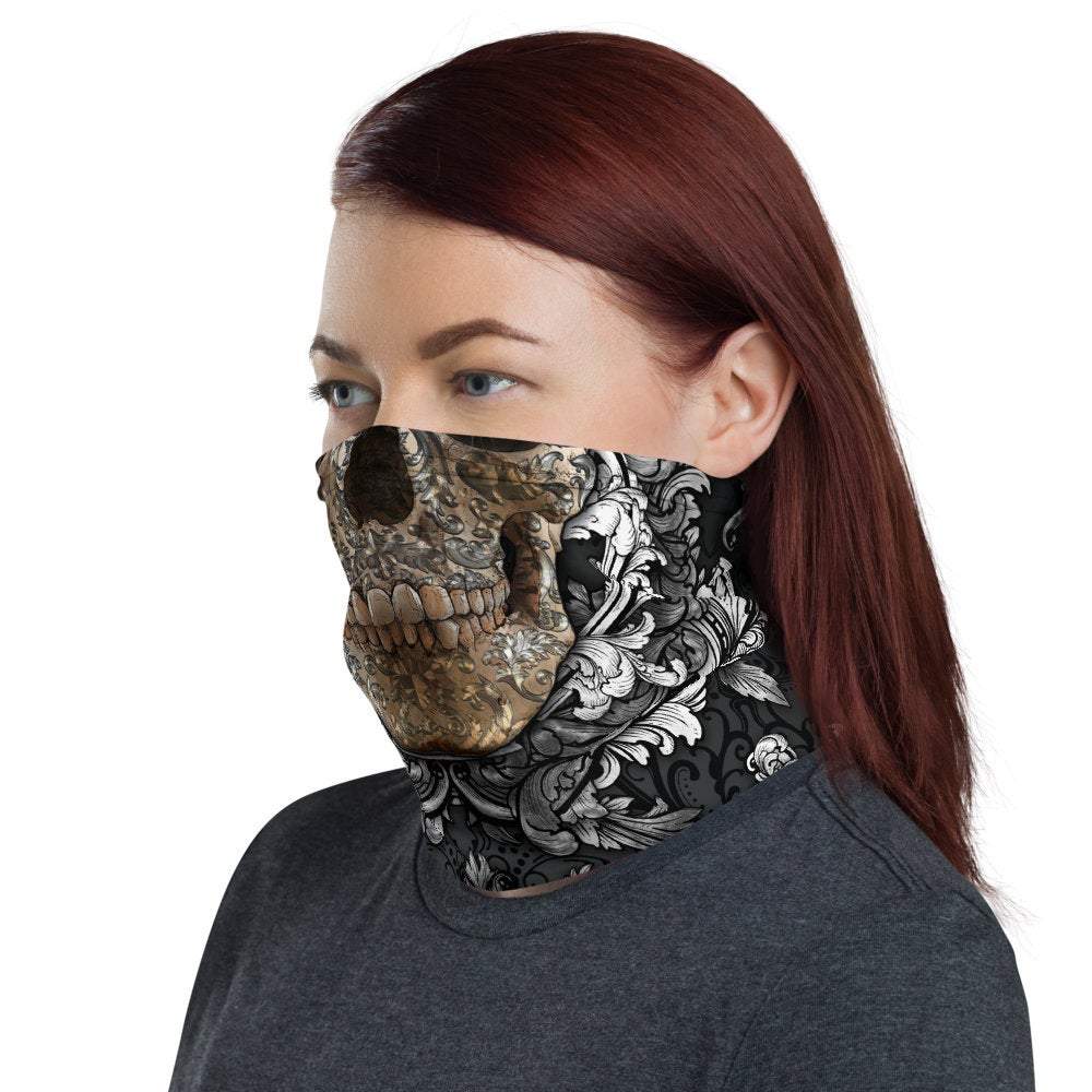 Skull Neck Gaiter, Face Mask, Head Covering, Gothic Street Outfit - Silver - Abysm Internal