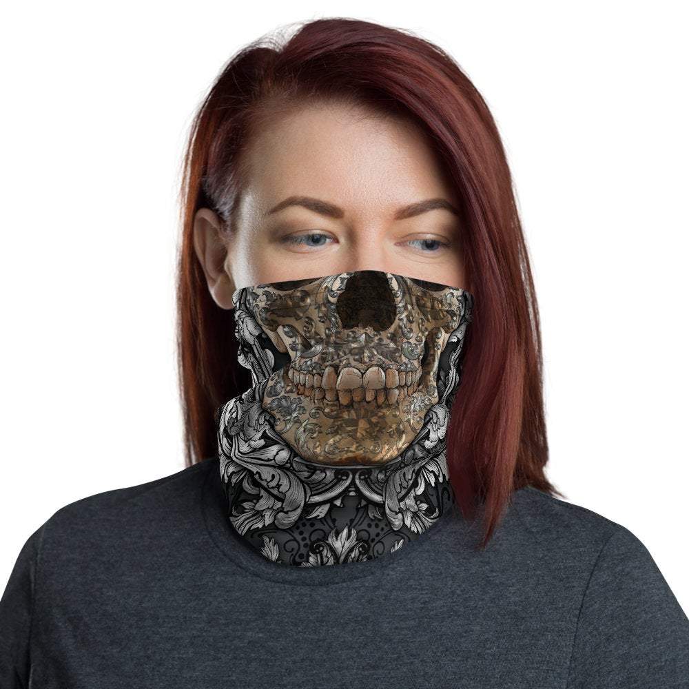 Skull Neck Gaiter, Face Mask, Head Covering, Gothic Street Outfit - Silver - Abysm Internal
