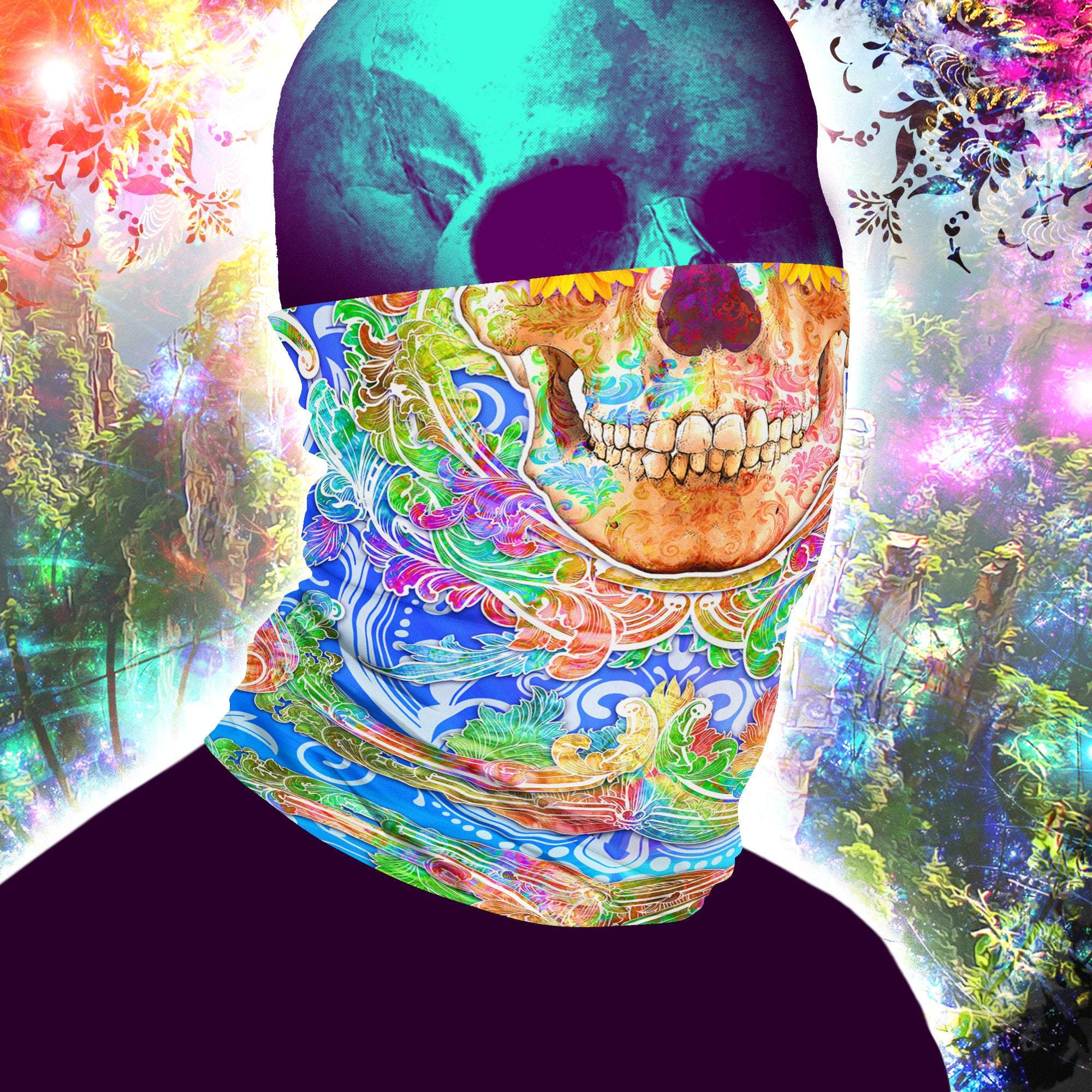 Skull Neck Gaiter, Face Mask, Head Covering, Rave Outfit - Psy Color - Abysm Internal