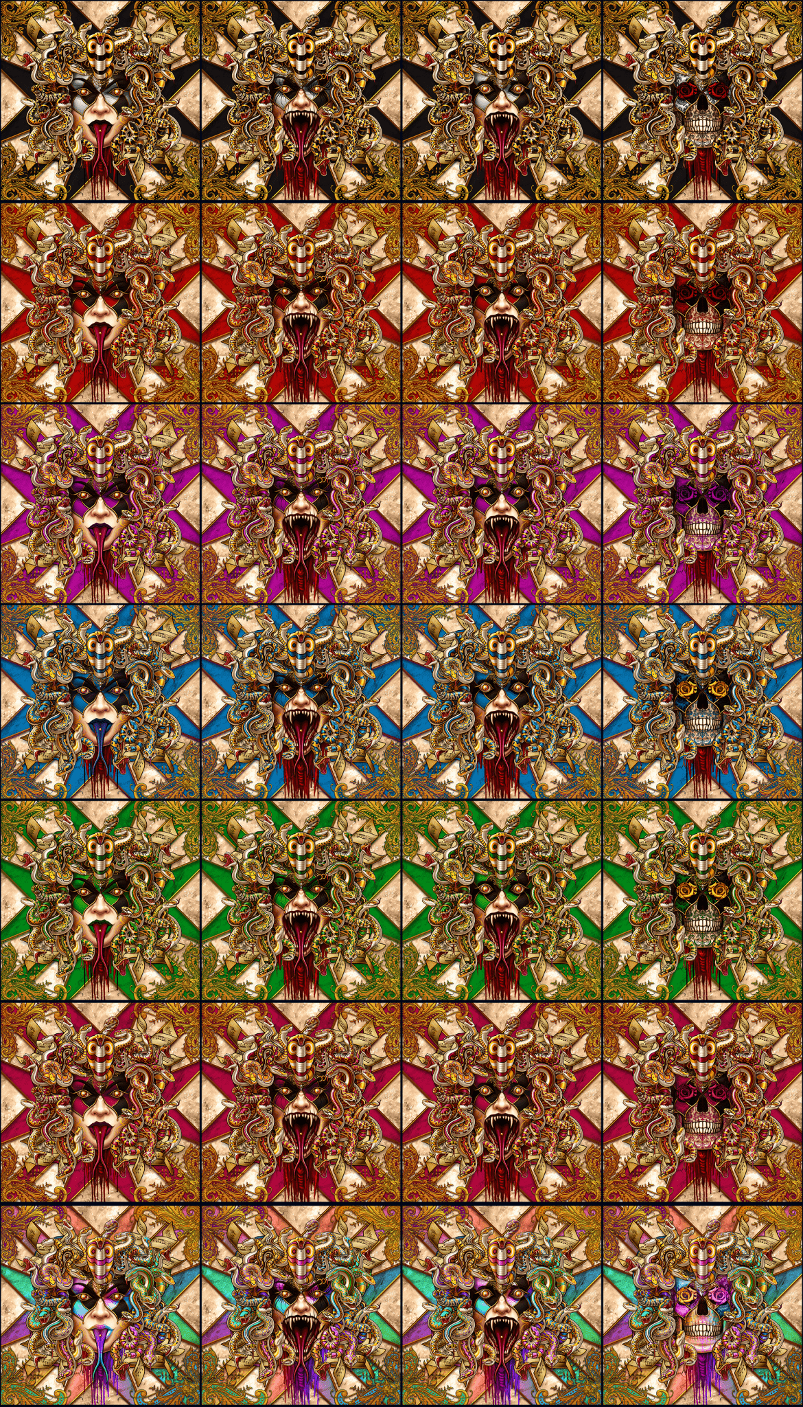 Skull Neck Gaiter, Face Mask, Printed Head Covering, Snakes Headband, Medusa, Fantasy Outfit - Harlequin, 4 Face Options, 7 Colors - Abysm Internal