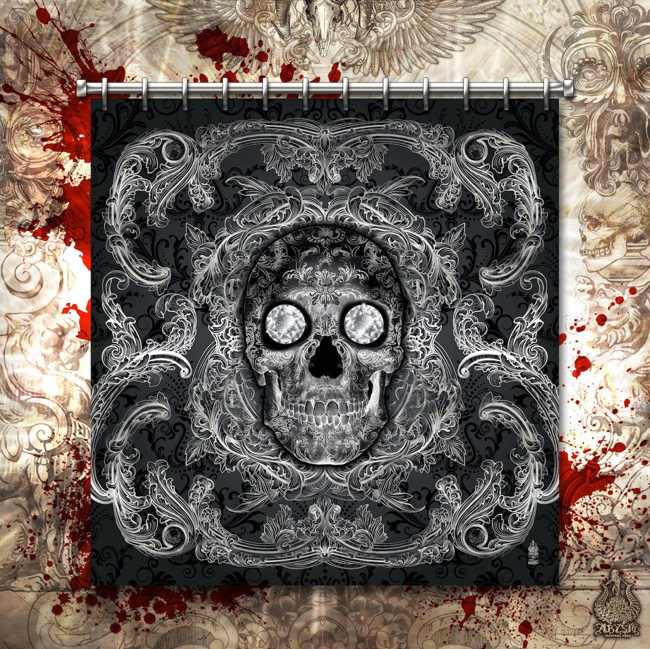 Skull Shower Curtain, Gothic Bathroom Decor, Macabre Art - Dark - Abysm Internal