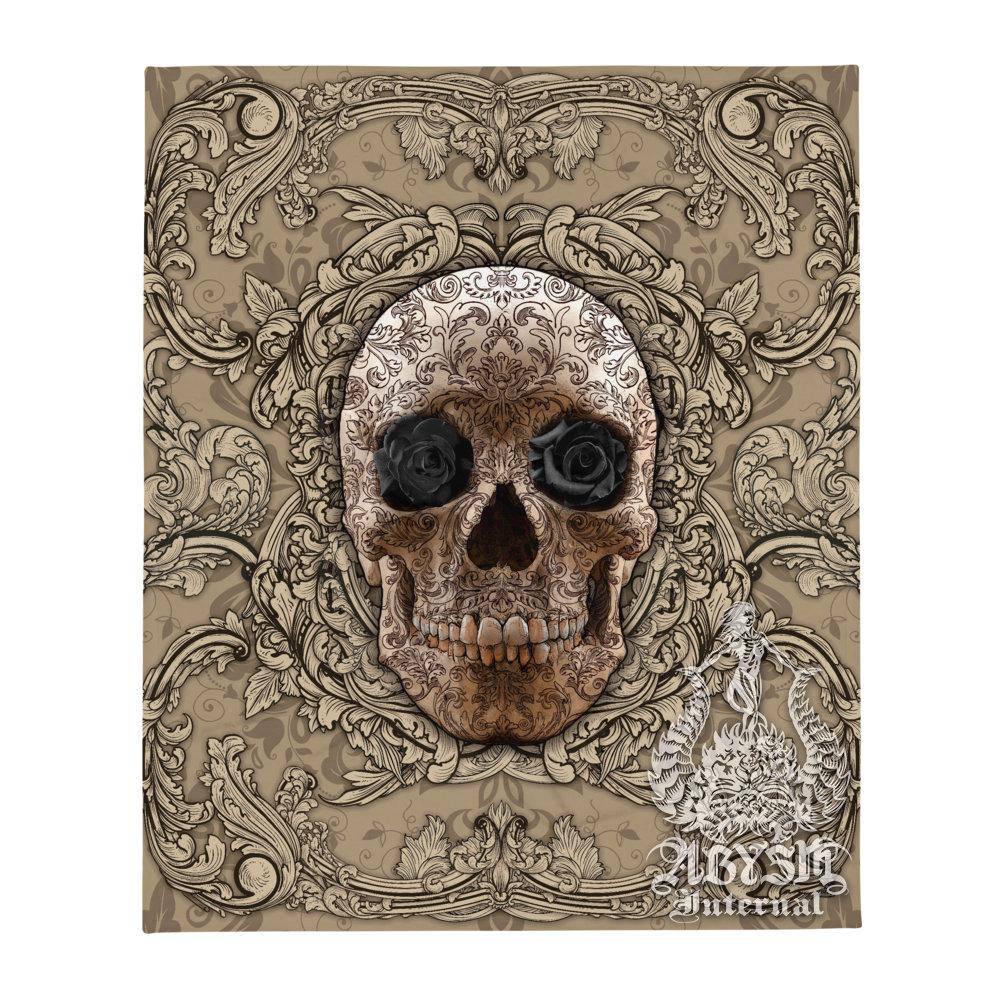 Skull Tapestry, Macabre Wall Hanging, Goth Home Decor, Art Print, Eclectic and Funky - Cream - Abysm Internal