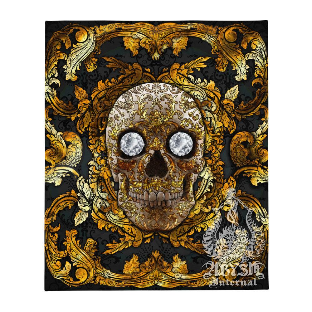 Skull Tapestry, Macabre Wall Hanging, Goth Home Decor, Art Print - Gold & Diamonds - Abysm Internal