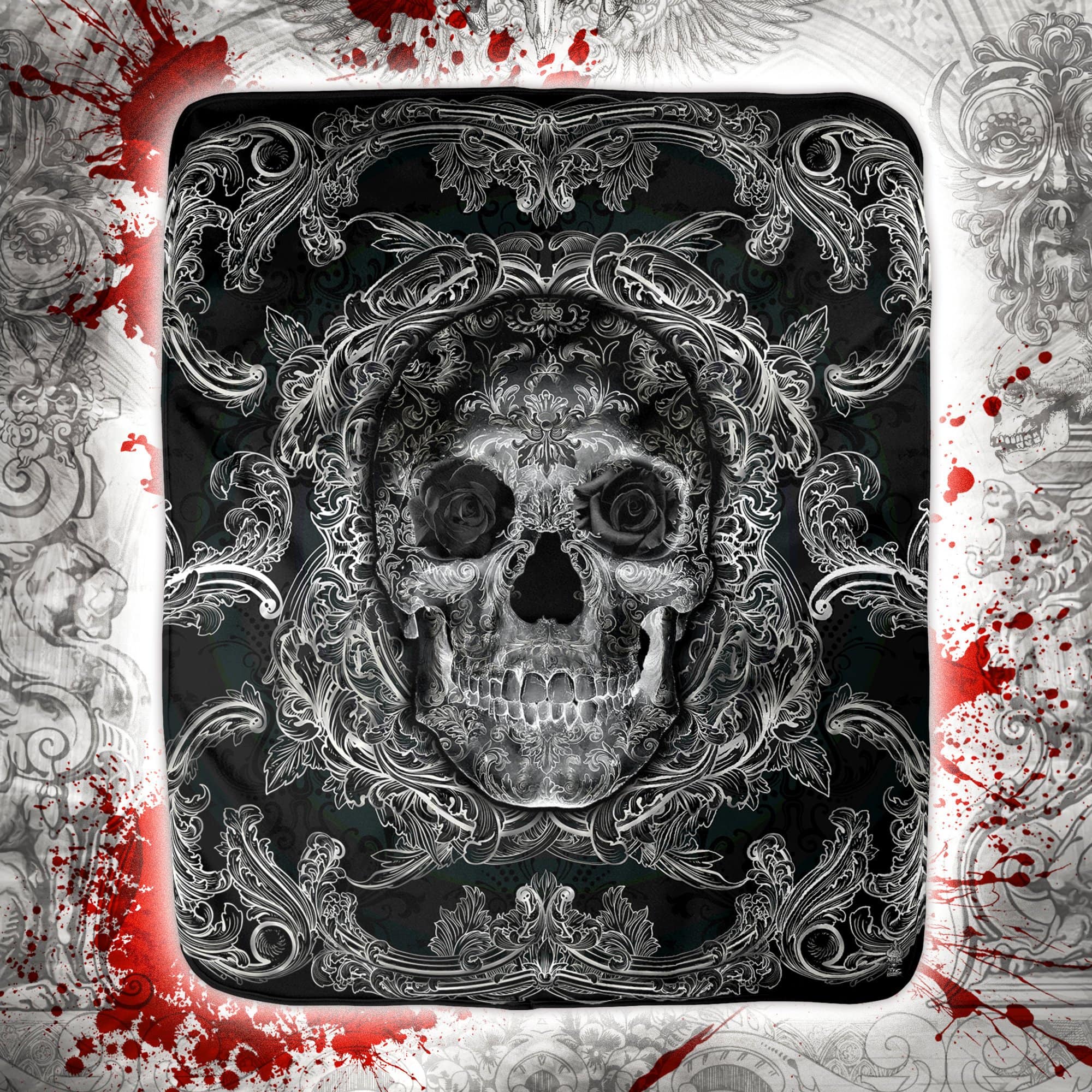Skull Throw Fleece Blanket, Macabre Art, Gothic Decor, Alternative Art Gift - Dark, Black - Abysm Internal