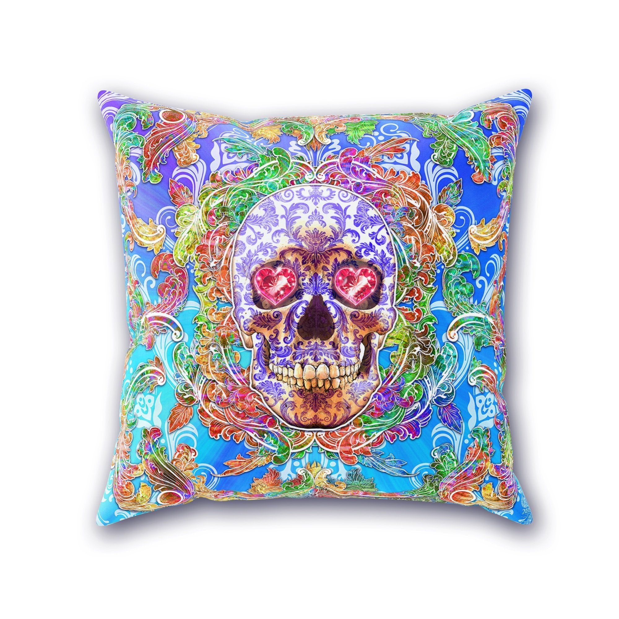 Skull Throw Pillow, Decorative Accent Cushion, Festive Home Decor, Macabre Art - Psy Purple - Abysm Internal