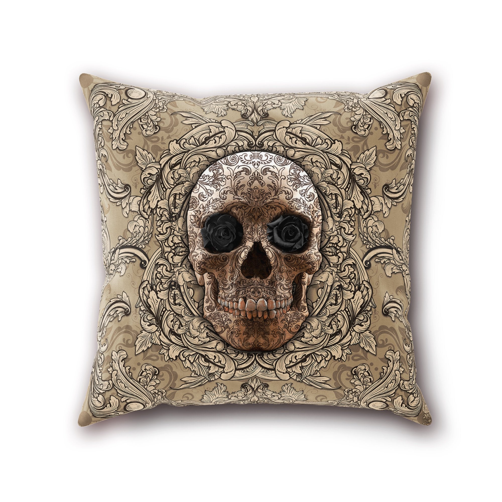 Skull Throw Pillow, Decorative Accent Cushion, Goth Room Decor, Macabre Art, Alternative Home - Cream - Abysm Internal
