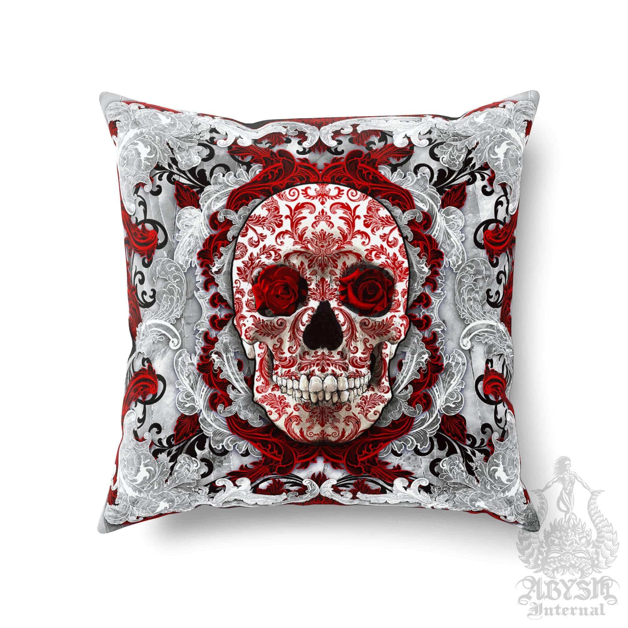 Skull Throw Pillow, Decorative Accent Cushion, Gothic Room Decor, Macabre Art, Alternative Home - Bloody White Goth - Abysm Internal