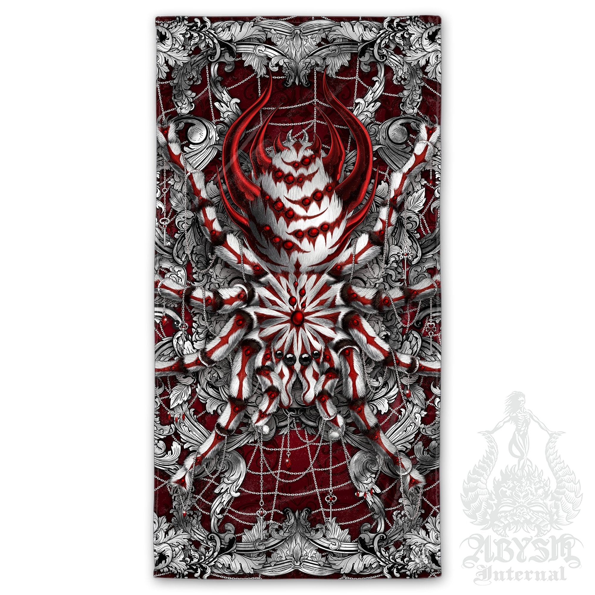 Spider Beach Towel, Indie Art Print, Gift for Tarantula Lovers - Silver Red - Abysm Internal