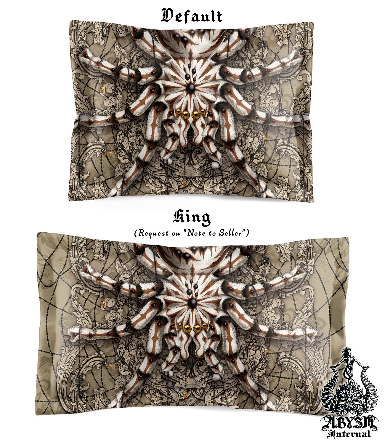 Spider Bedding Set, Comforter and Duvet, Bed Cover and Bedroom Decor, King, Queen and Twin Size - Tarantula Cream - Abysm Internal