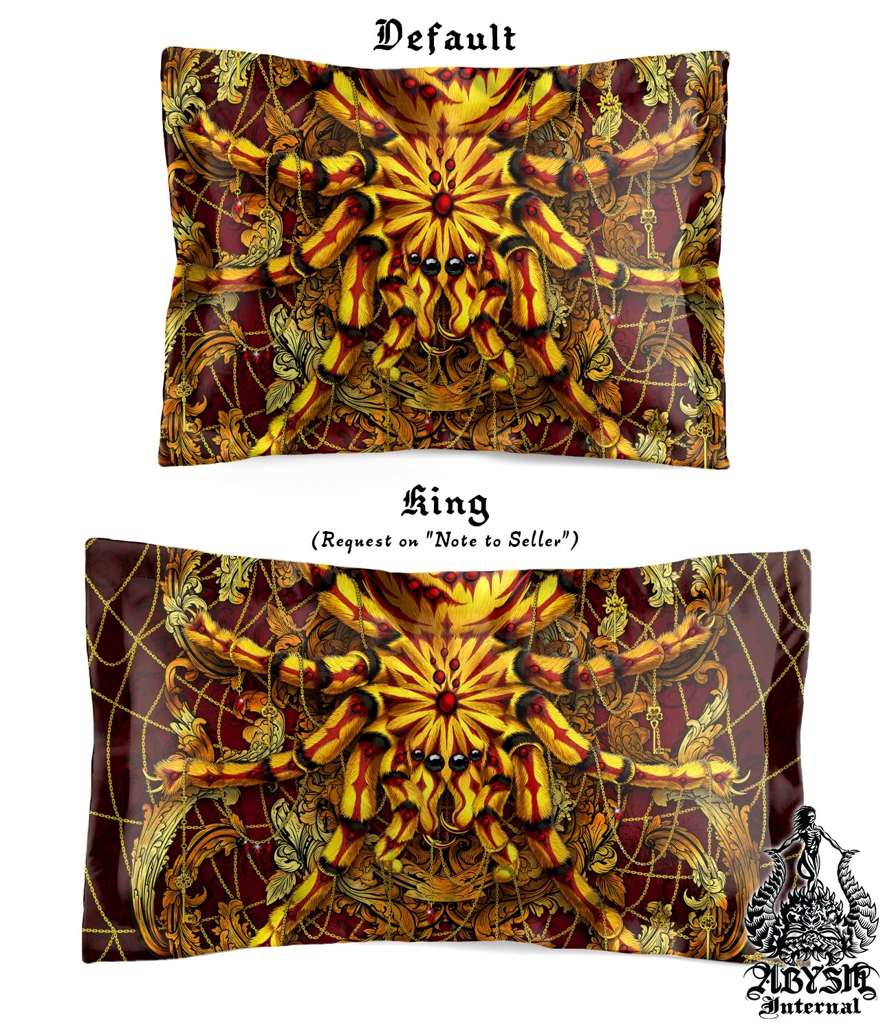 Spider Bedding Set, Comforter and Duvet, Bed Cover and Bedroom Decor, King, Queen and Twin Size - Tarantula Gold Red - Abysm Internal