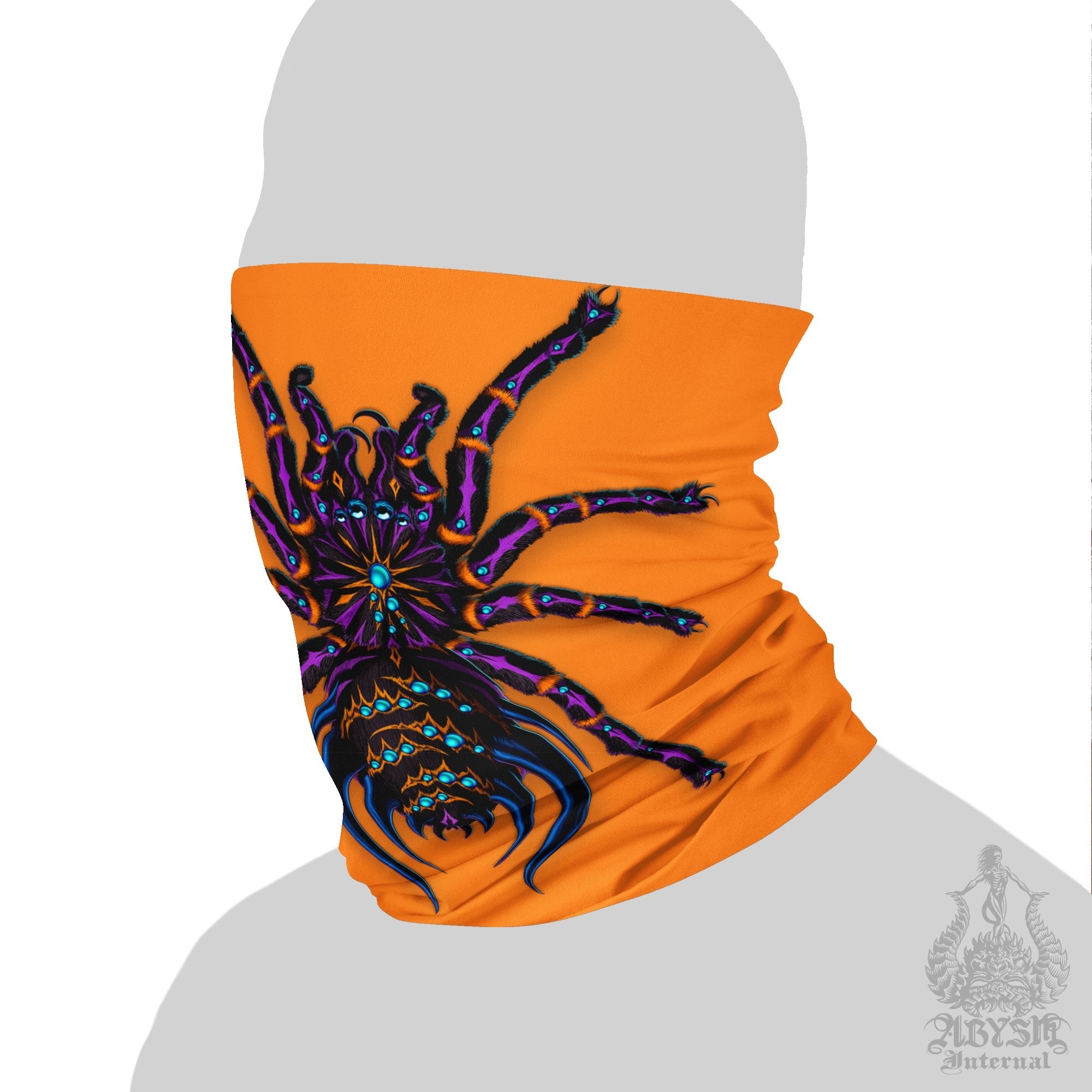 Spider Neck Gaiter, Face Mask, Head Covering, Halloween Art, Alternative Festival Outfit, Tarantula Lover Gift - Neon Goth - Abysm Internal