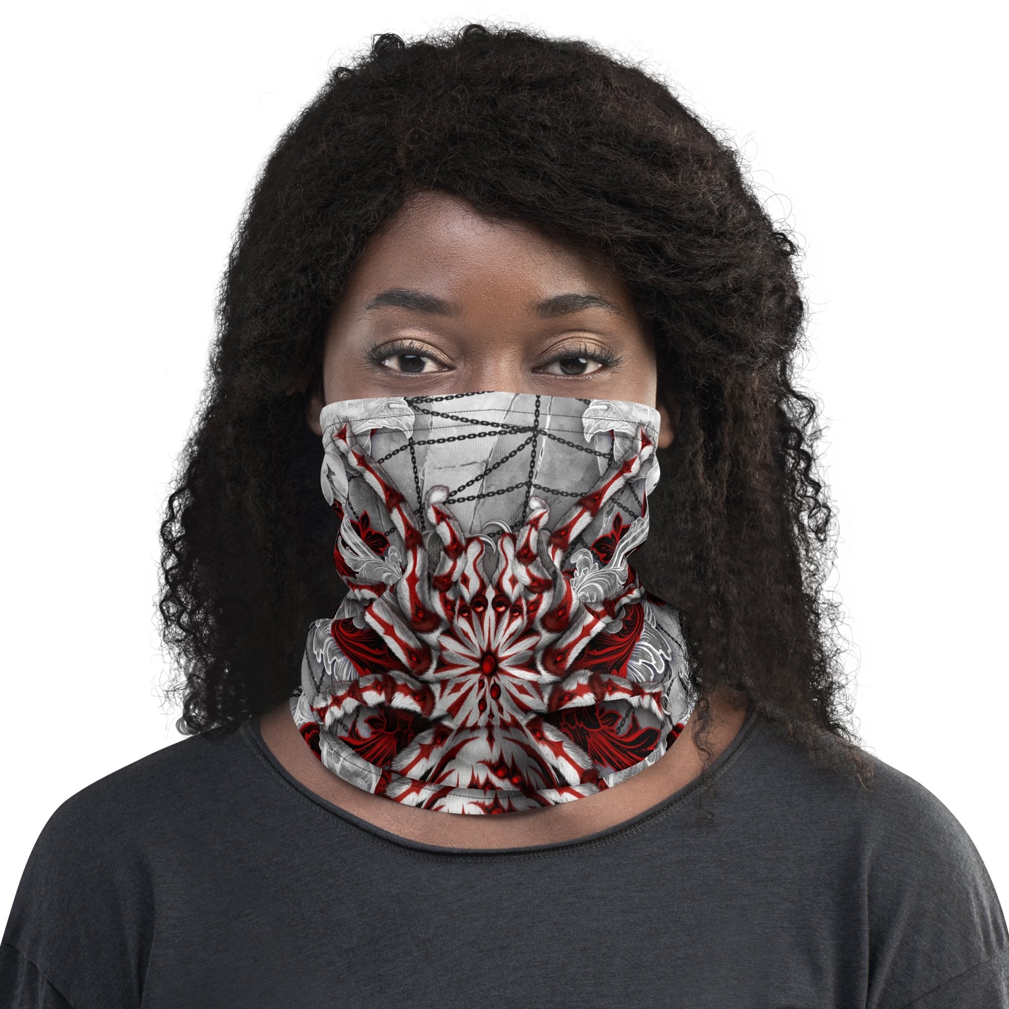Spider Neck Gaiter, Face Mask, Head Covering, Halloween Outfit, Tarantula Lover Gift - Bloody White Goth - Abysm Internal