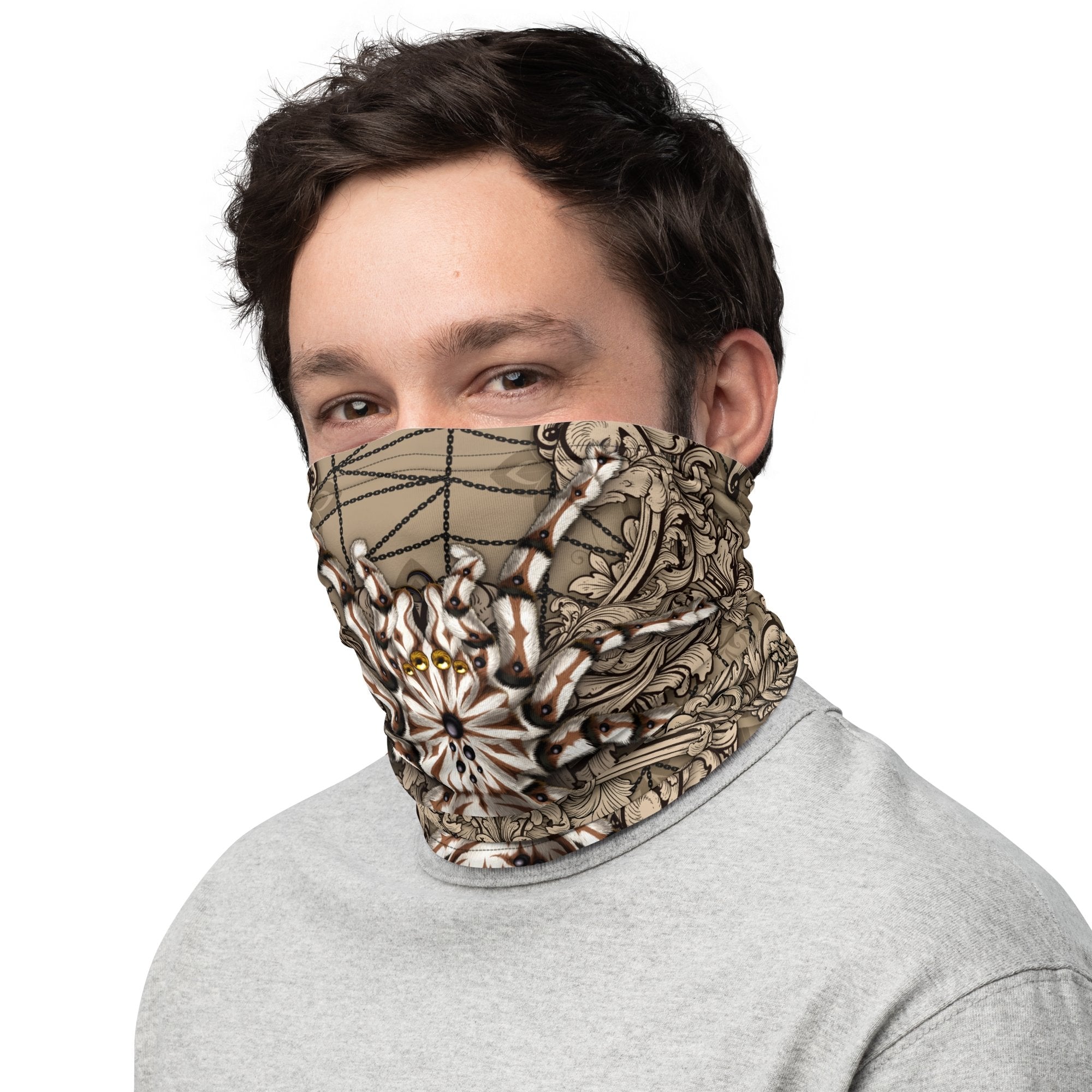 Spider Neck Gaiter, Face Mask, Head Covering, Indie Festival Outfit, Tarantula Lover Gift - Cream - Abysm Internal