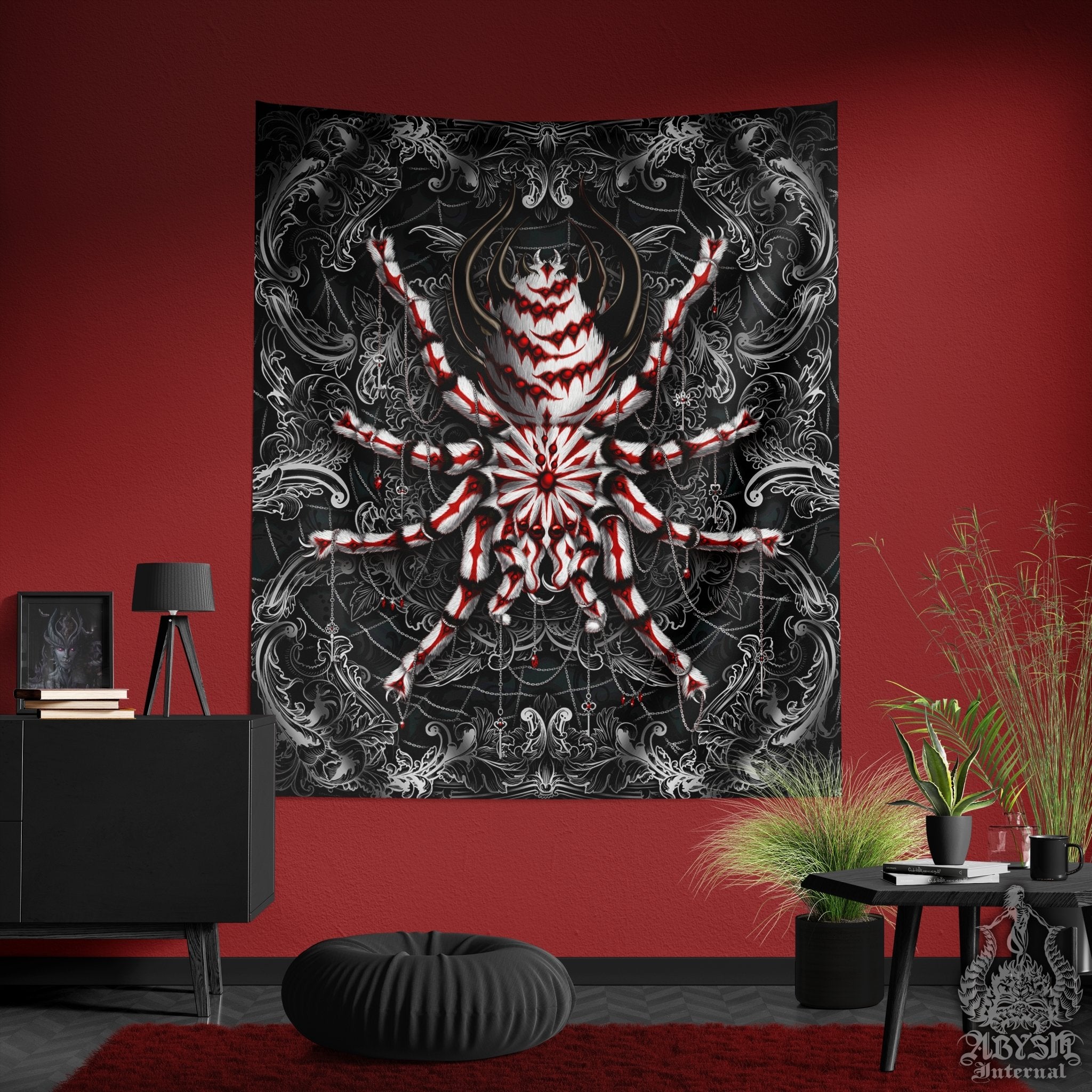 Spider Tapestry, Gothic Wall Hanging, Goth Home Decor, Tarantula Art Print - Dark - Abysm Internal