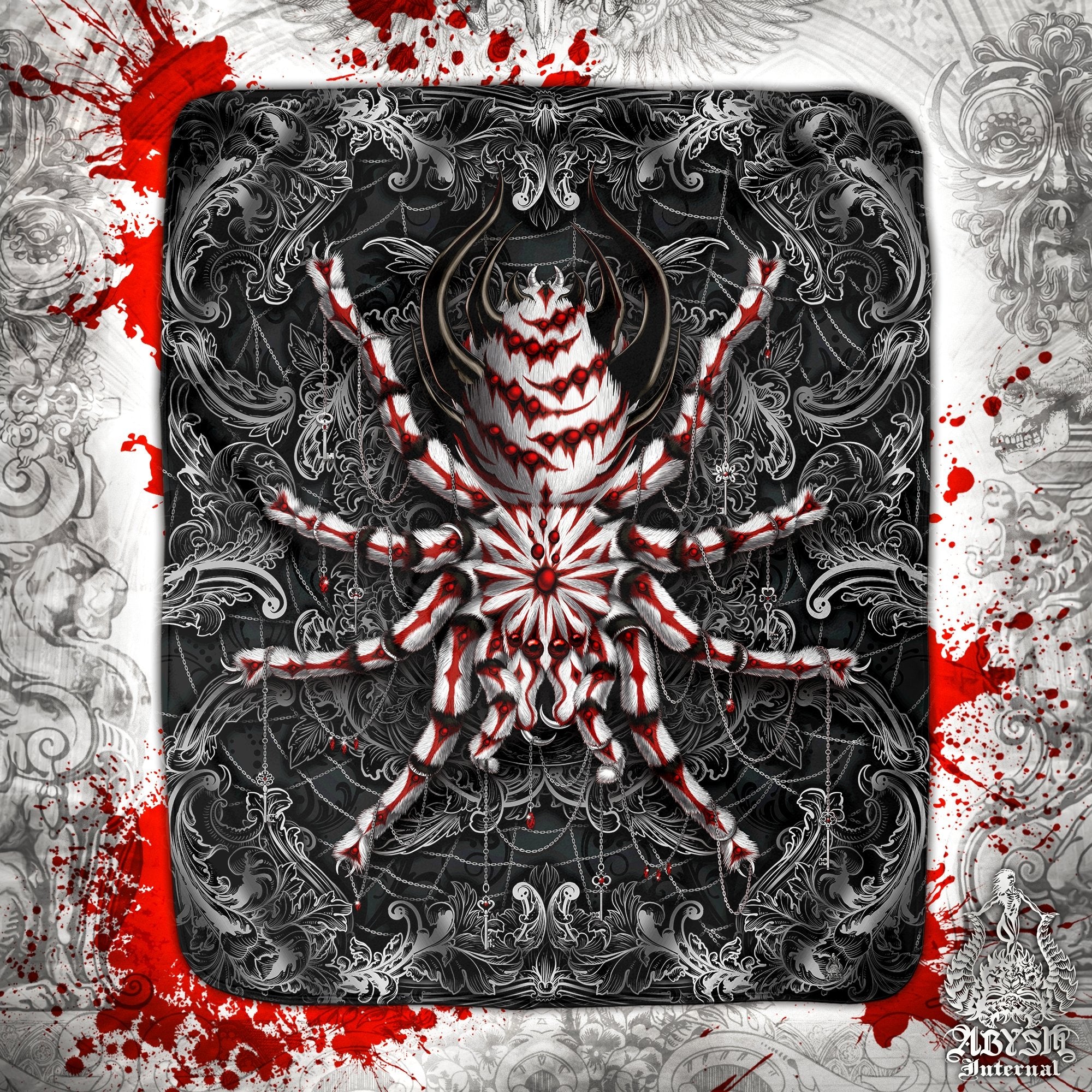 Spider Throw Fleece Blanket, Goth Gift, Gothic Home Decor, Alternative Art Gift - Dark, Tarantula Art - Abysm Internal
