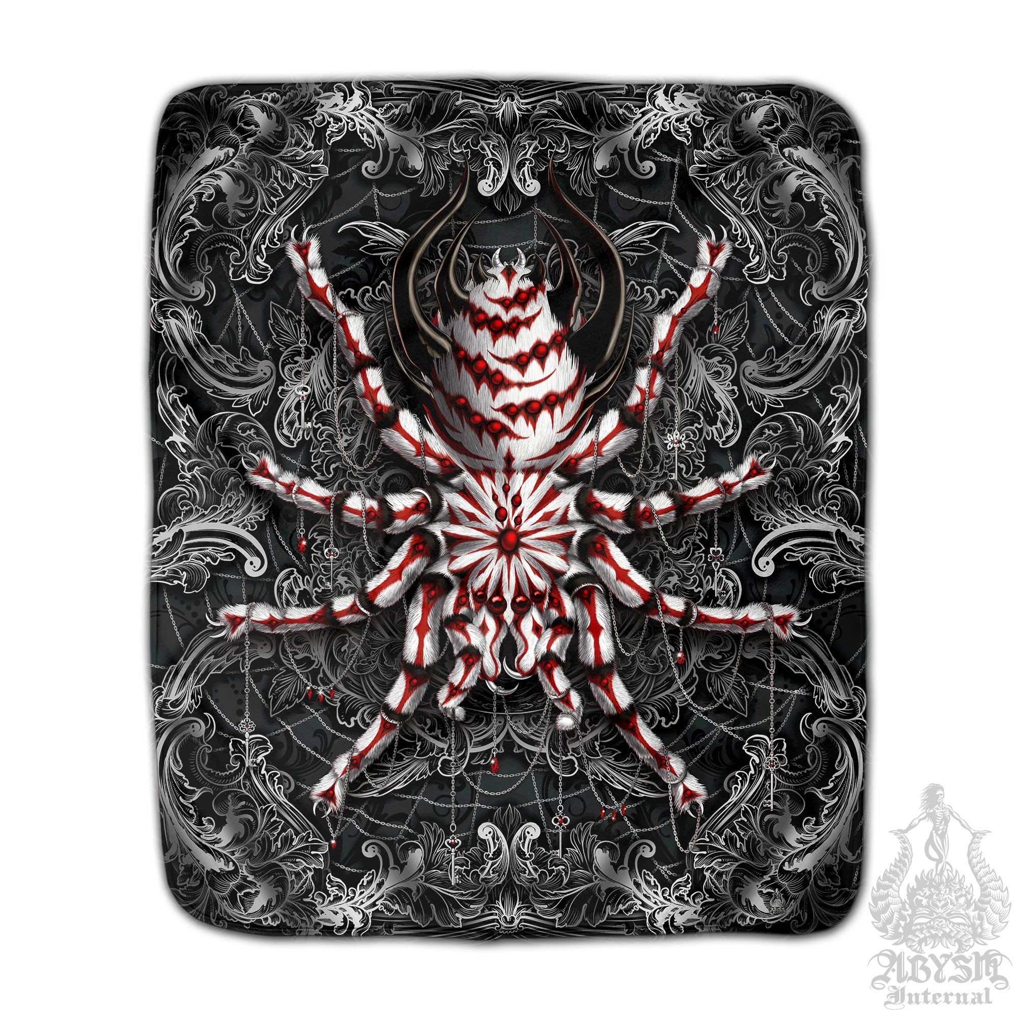 Spider Throw Fleece Blanket, Goth Gift, Gothic Home Decor, Alternative Art Gift - Dark, Tarantula Art - Abysm Internal
