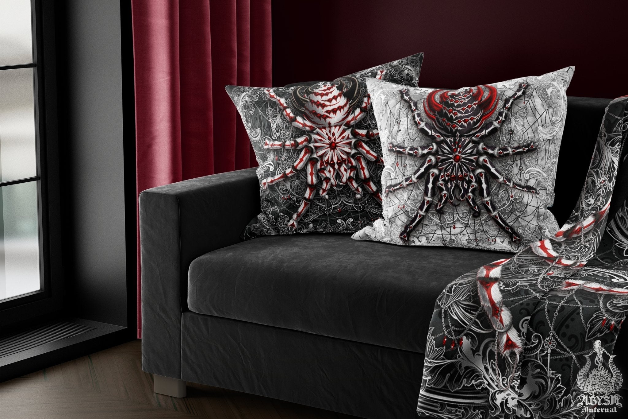 Spider Throw Pillow, Decorative Accent Cushion, Gothic Room Decor, Dark Art, Alternative Home - Tarantula, Dark - Abysm Internal