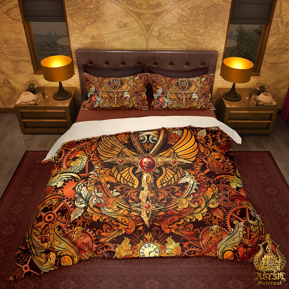 Steampunk Bedding Set, Comforter and Duvet, Victorian Bed Cover and Bedroom Decor, King, Queen and Twin Size - Ankh - Abysm Internal