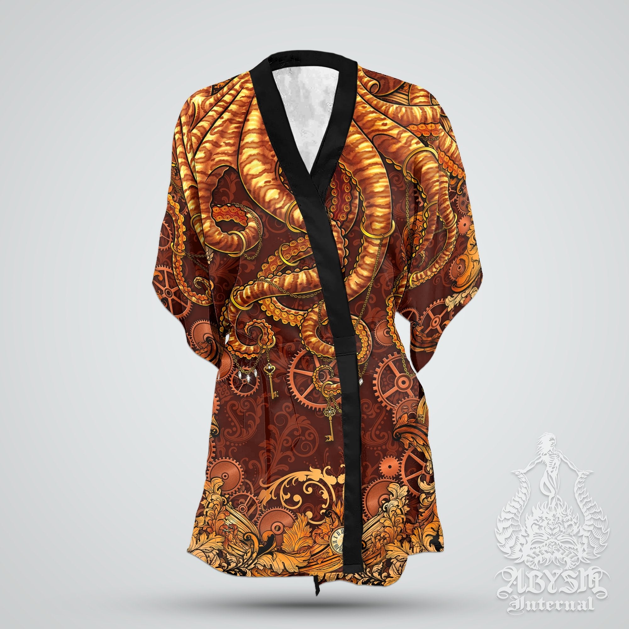 Steampunk Cover Up, Beach Outfit, Octopus Party Kimono, Beach Summer Festival Robe, Indie and Alternative Clothing, Unisex - Abysm Internal