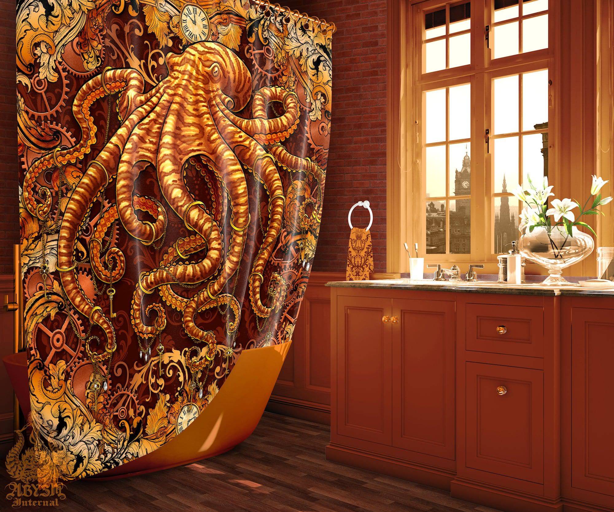 Steampunk Shower Curtain, Octopus Bathroom Decor - Abysm Internal