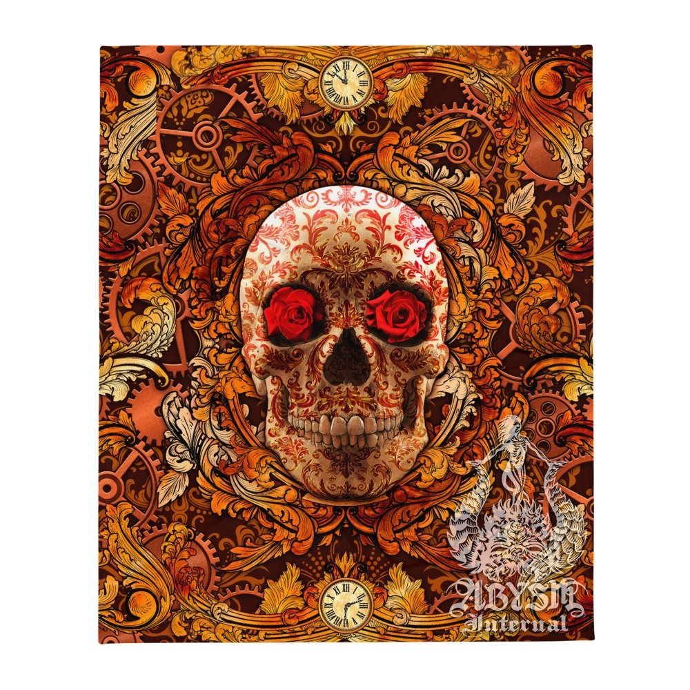 Steampunk Tapestry, Skull Wall Hanging, Macabre Home Decor, Art Print - Abysm Internal