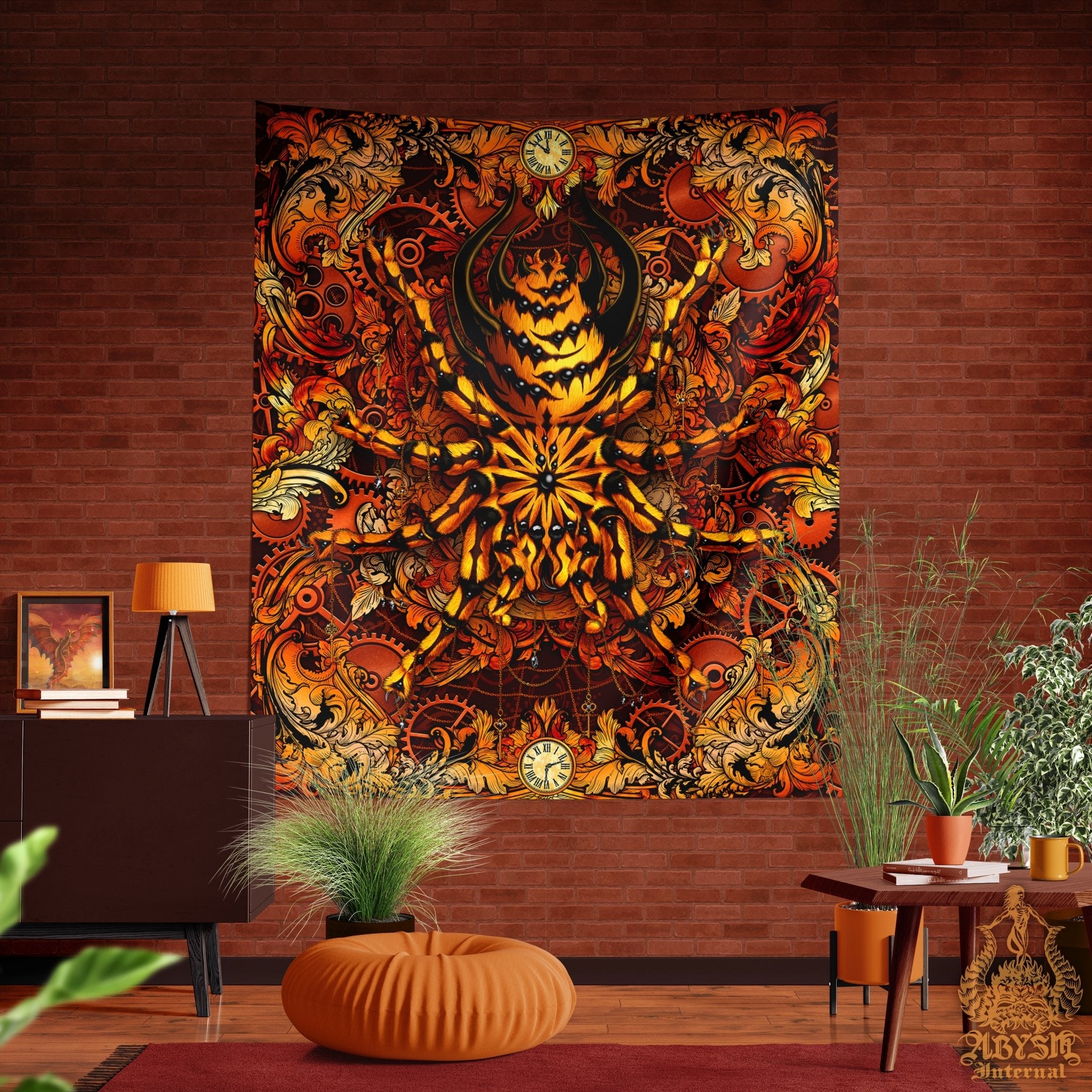 Steampunk Tapestry, Spider Wall Hanging, Alternative Home Decor, Tarantula Art Print - Abysm Internal
