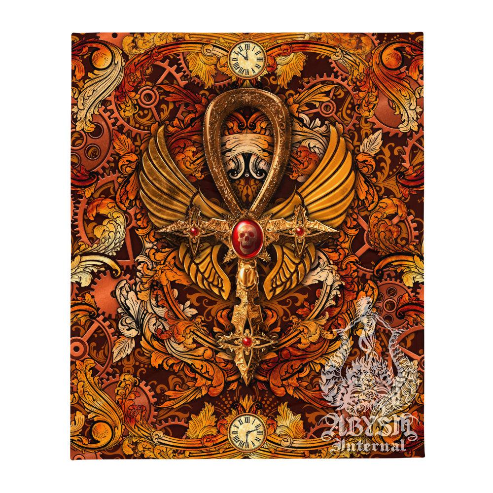 Steampunk Tapestry, Victorian Wall Hanging, Occult Home Decor, Art Print - Ankh Cross - Abysm Internal