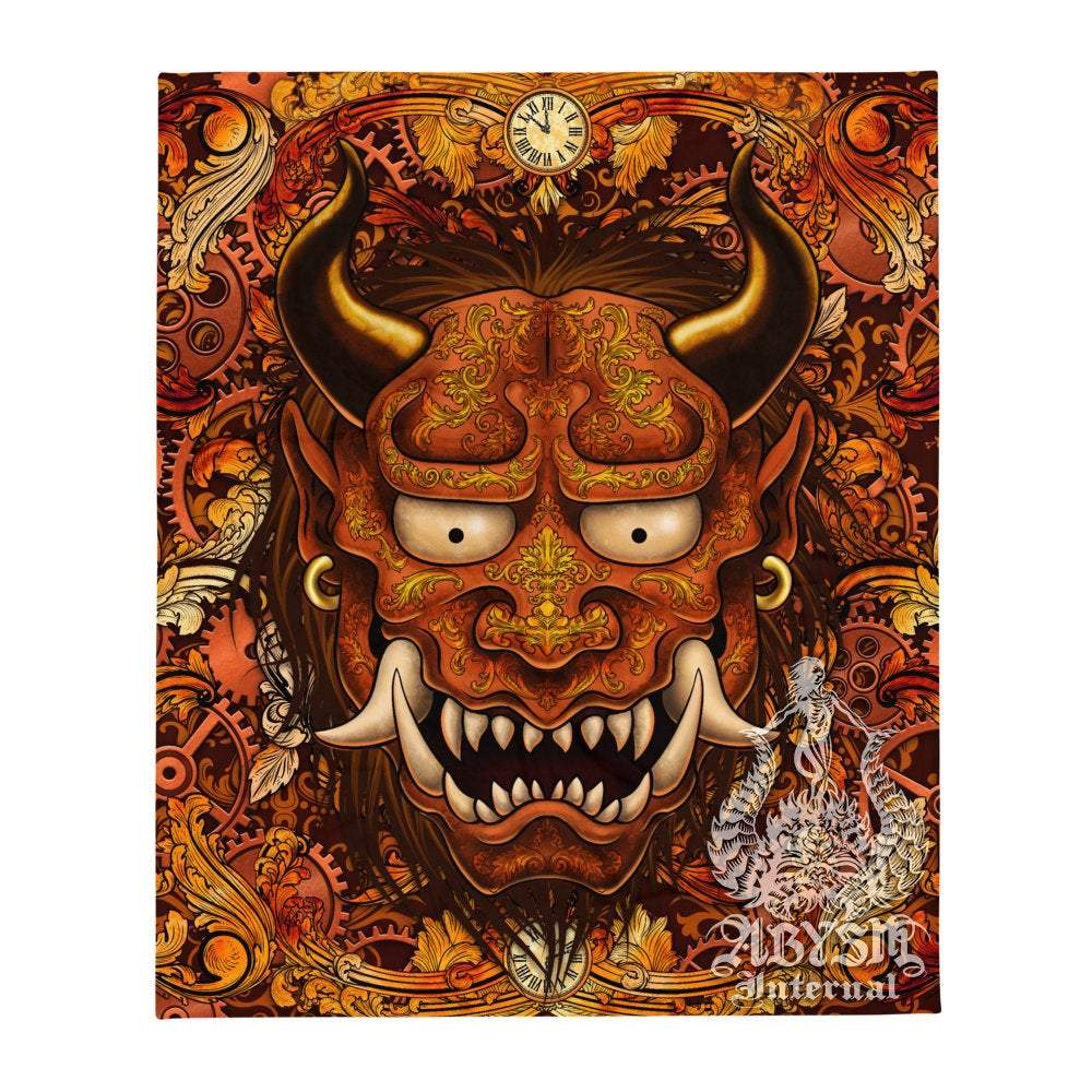 Steampunk Tapestry, Yokai Wall Hanging, Japanese Demon, Gamer Home Decor, Art Print - Bronze Oni - Abysm Internal