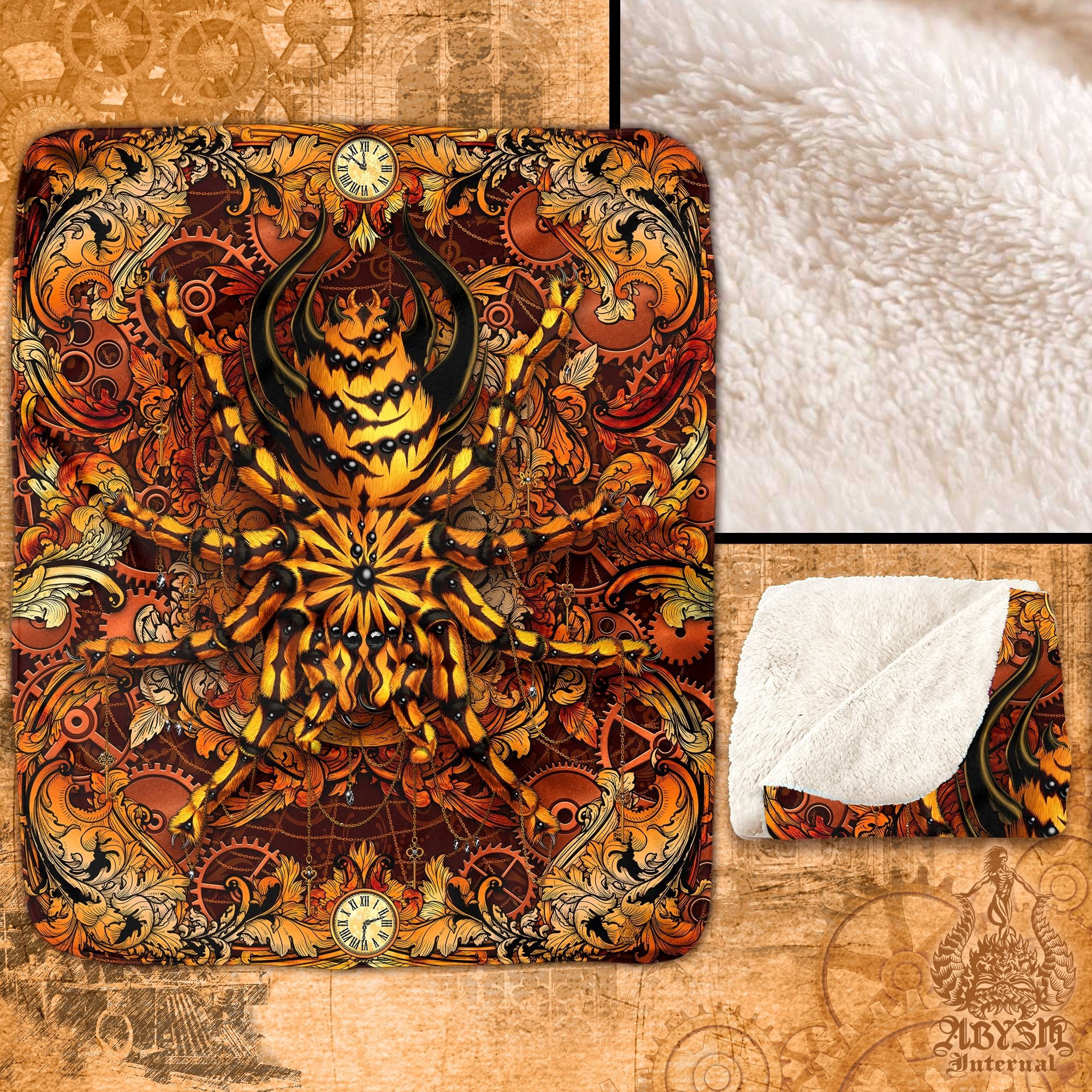 Steampunk Throw Fleece Blanket, Baroque Home Decor - Spider, Tarantula Art - Abysm Internal
