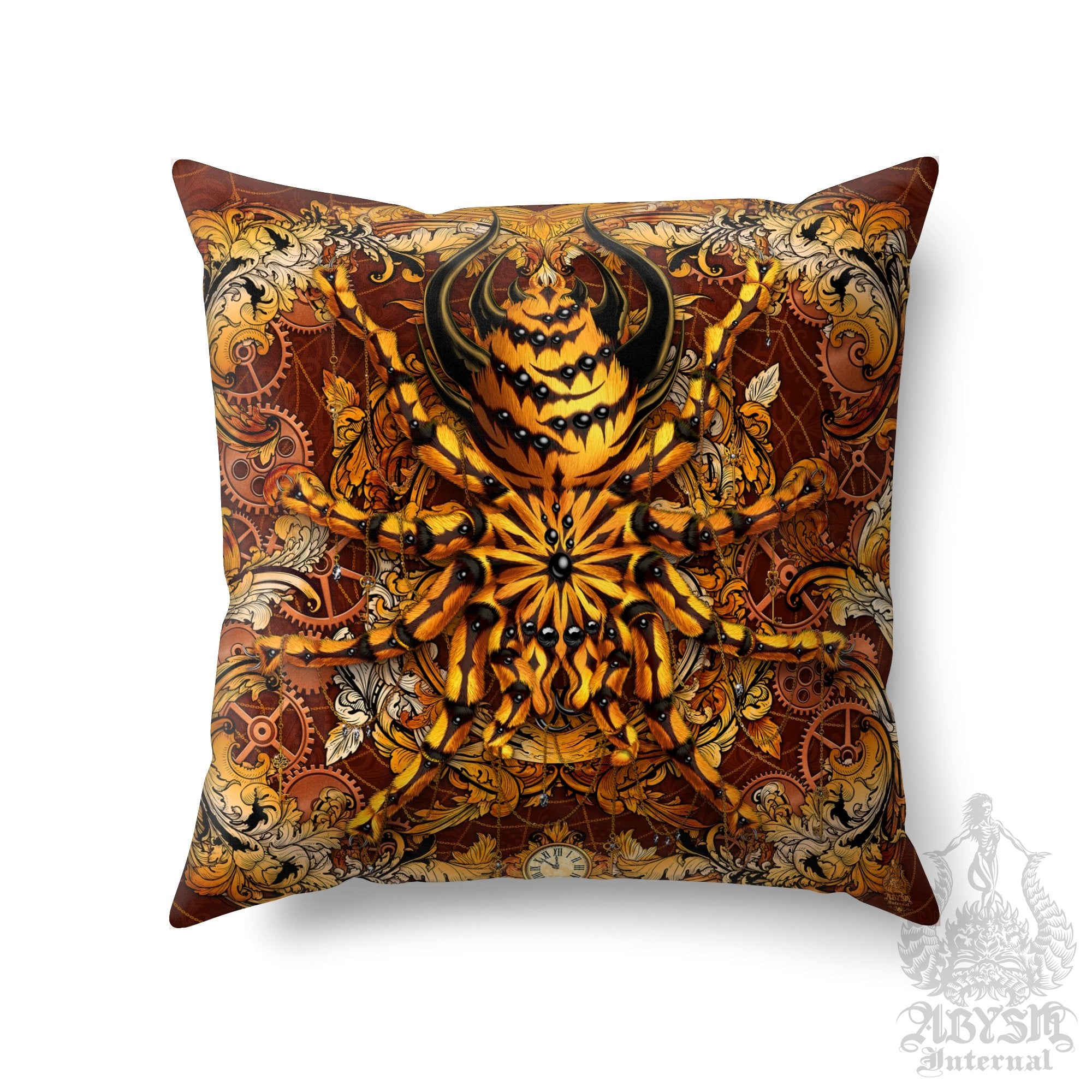 Steampunk Throw Pillow, Decorative Accent Cushion, Baroque Room Decor - Tarantula Spider - Abysm Internal