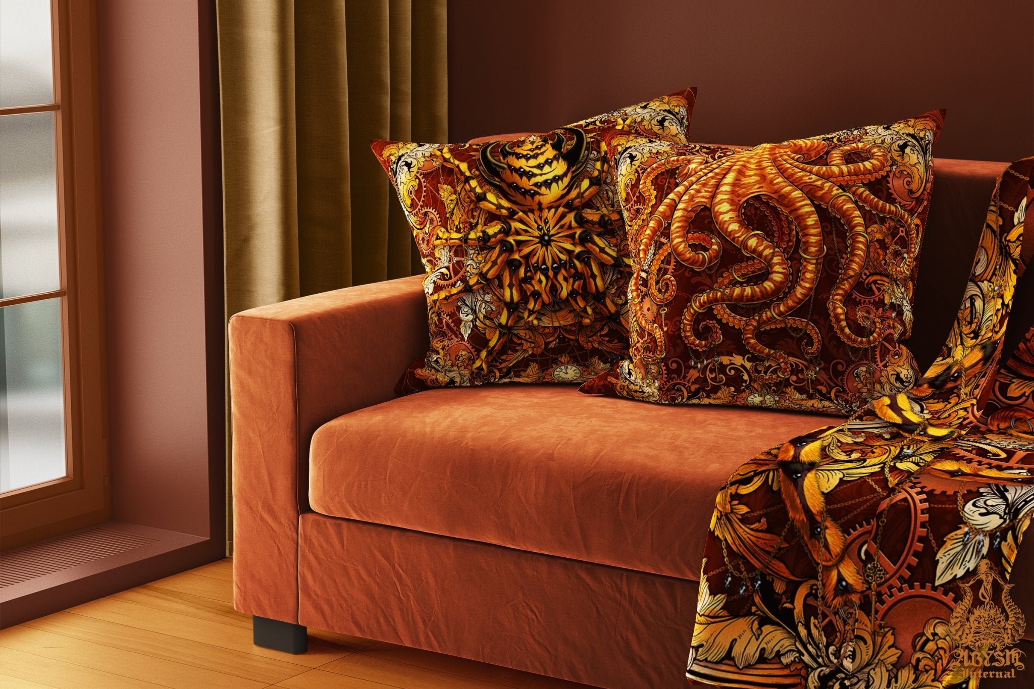 Steampunk Throw Pillow, Decorative Accent Cushion, Baroque Room Decor - Tarantula Spider - Abysm Internal