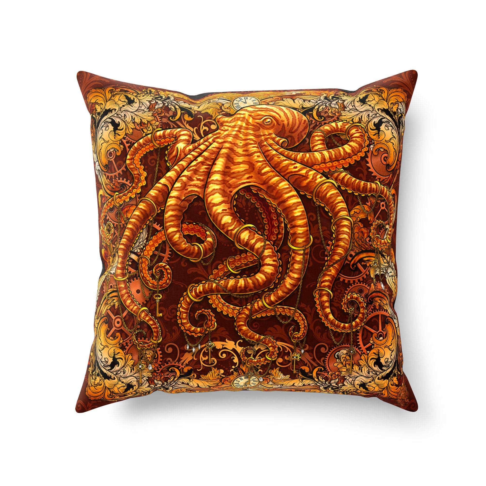 Steampunk Throw Pillow, Decorative Accent Cushion, Octopus, Coastal Home Decor - Abysm Internal