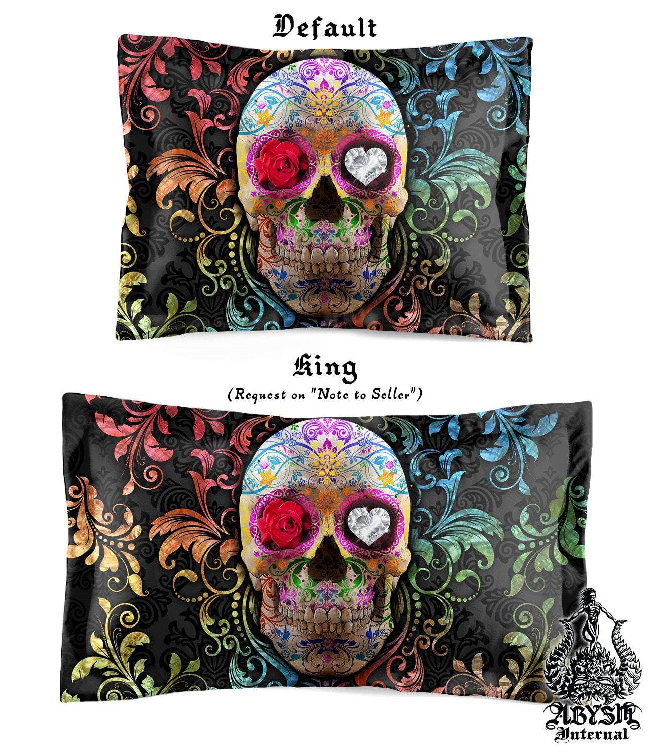 Sugar Skull Bedding Set, Comforter and Duvet, Indie Bed Cover and Bedroom Decor, King, Queen and Twin Size - Day of the Dead, Dia de los Muertos - Abysm Internal
