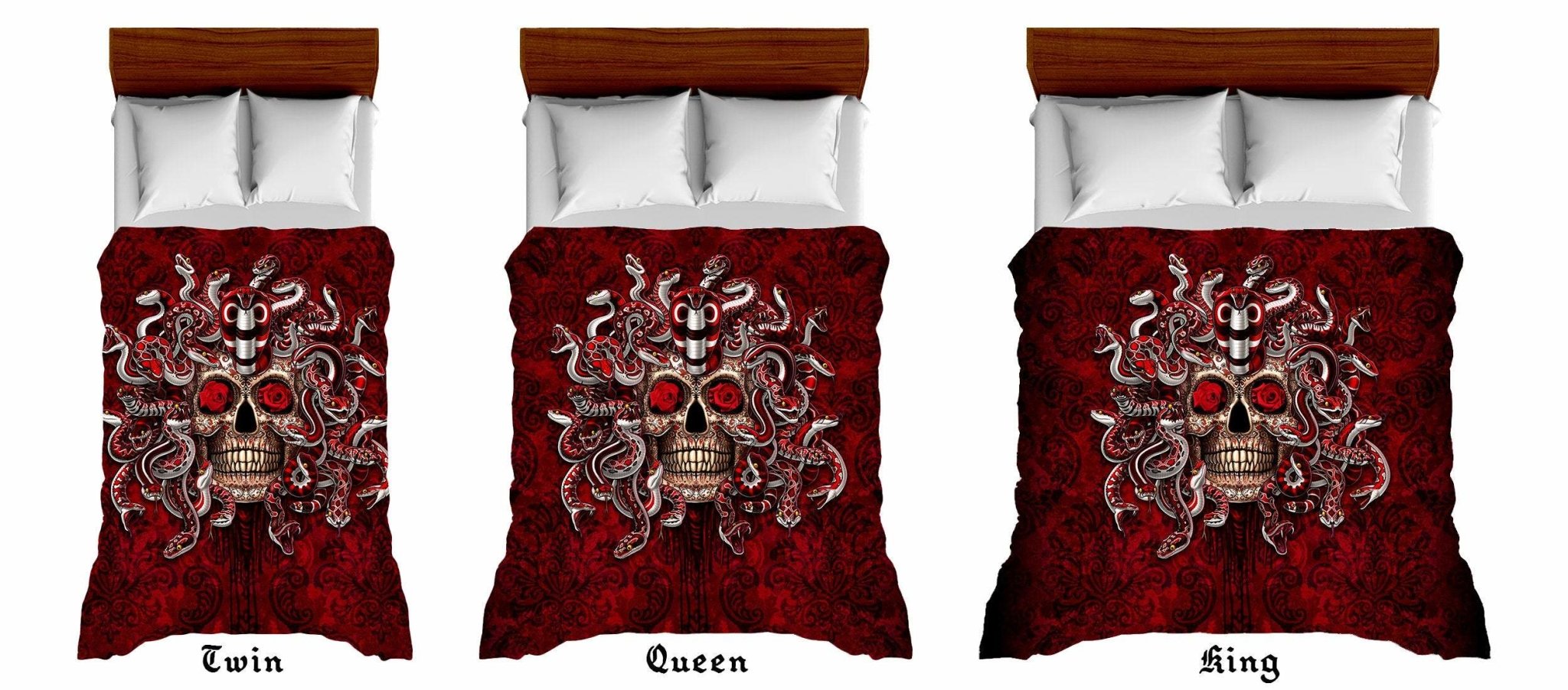 Sugar Skull Bedding Set, Comforter and Duvet, Medusa, Gothic Bed Cover and Bedroom Decor, King, Queen and Twin Size - Day of the Dead, Dia de los Muertos - Abysm Internal