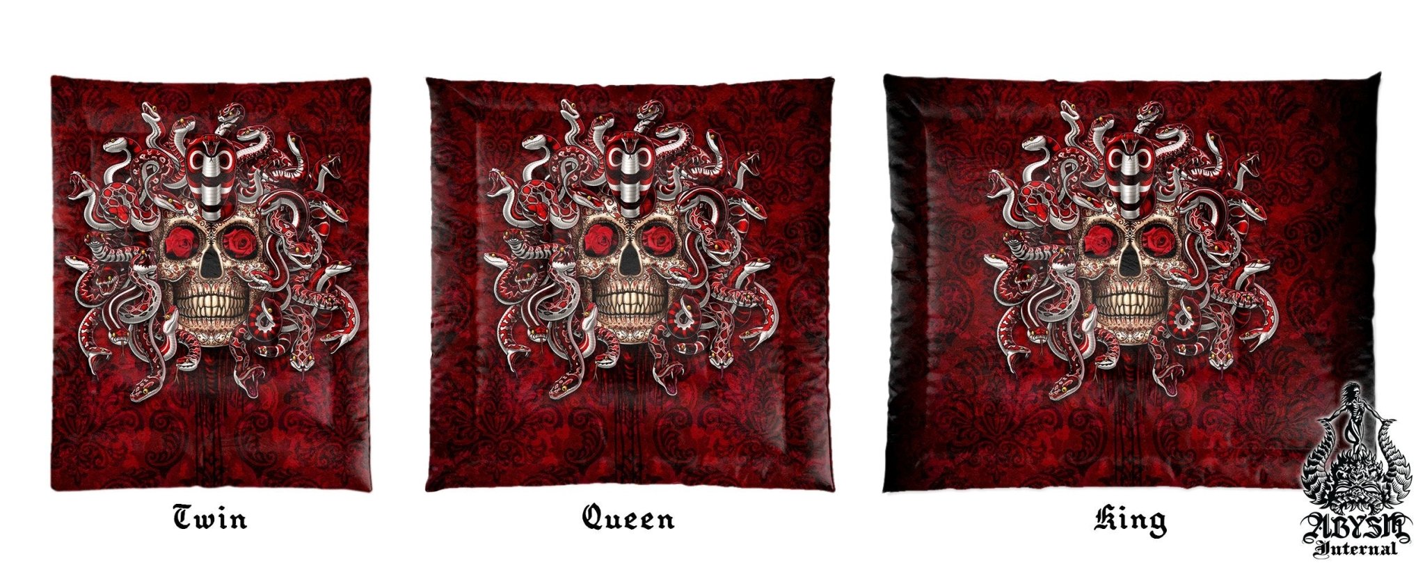 Sugar Skull Bedding Set, Comforter and Duvet, Medusa, Gothic Bed Cover and Bedroom Decor, King, Queen and Twin Size - Day of the Dead, Dia de los Muertos - Abysm Internal