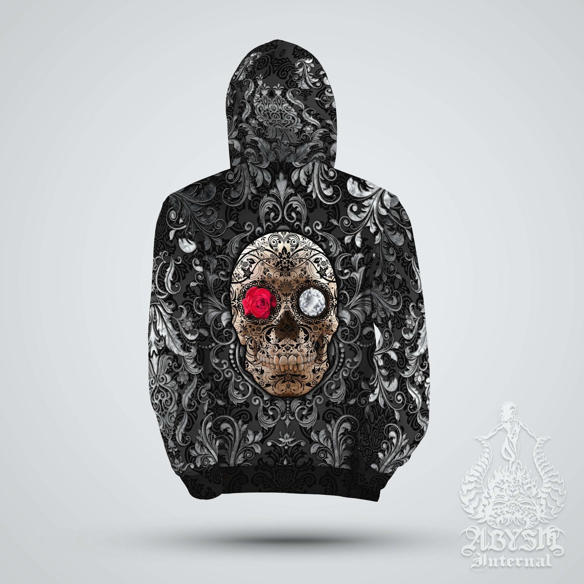 Sugar Skull Hoodie, Gothic Streetwear, Goth Dia de los Muertos, Alternative Clothing, Unisex - Day of the Dead - Abysm Internal