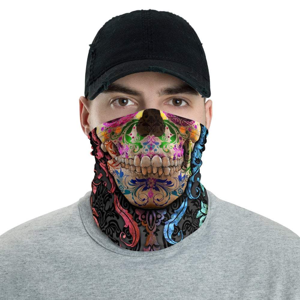 Sugar Skull Neck Gaiter, Face Mask, Head Covering, Festive Outfit - Day fo the Dead - Abysm Internal