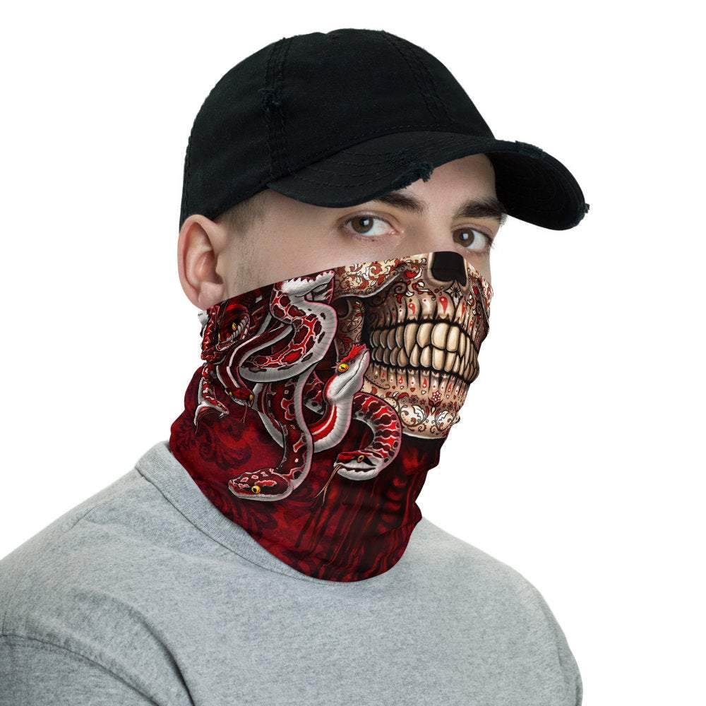 Sugar Skull Neck Gaiter, Face Mask, Head Covering, Snakes, Catrina, Medusa, Dia de los Muertos, Day of the Dead - 3 Face Options - Abysm Internal