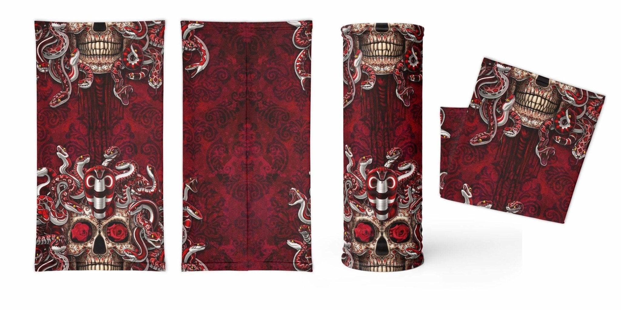 Sugar Skull Neck Gaiter, Face Mask, Head Covering, Snakes, Catrina, Medusa, Dia de los Muertos, Day of the Dead - 3 Face Options - Abysm Internal