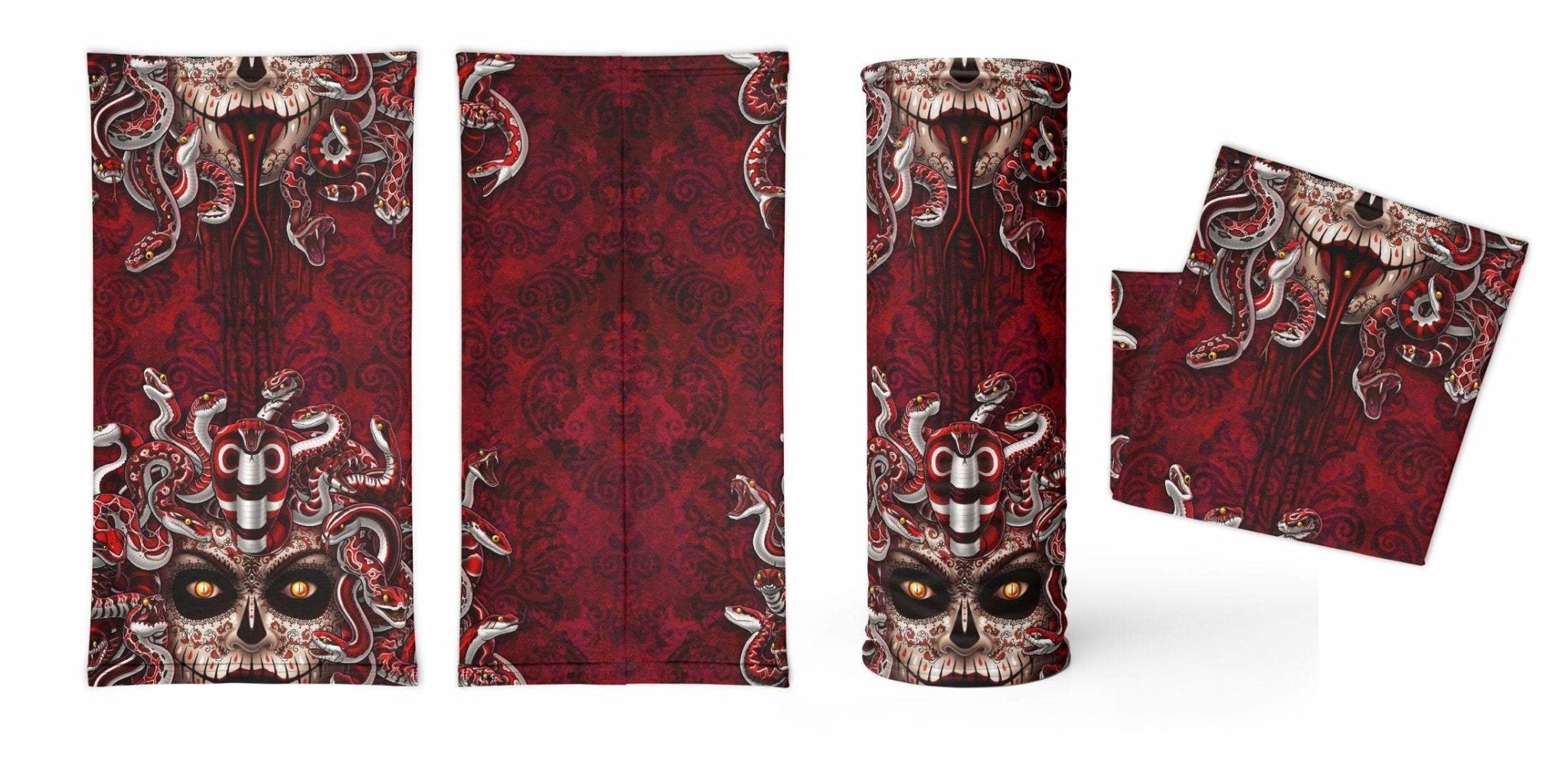 Sugar Skull Neck Gaiter, Face Mask, Head Covering, Snakes, Catrina, Medusa, Dia de los Muertos, Day of the Dead - 3 Face Options - Abysm Internal