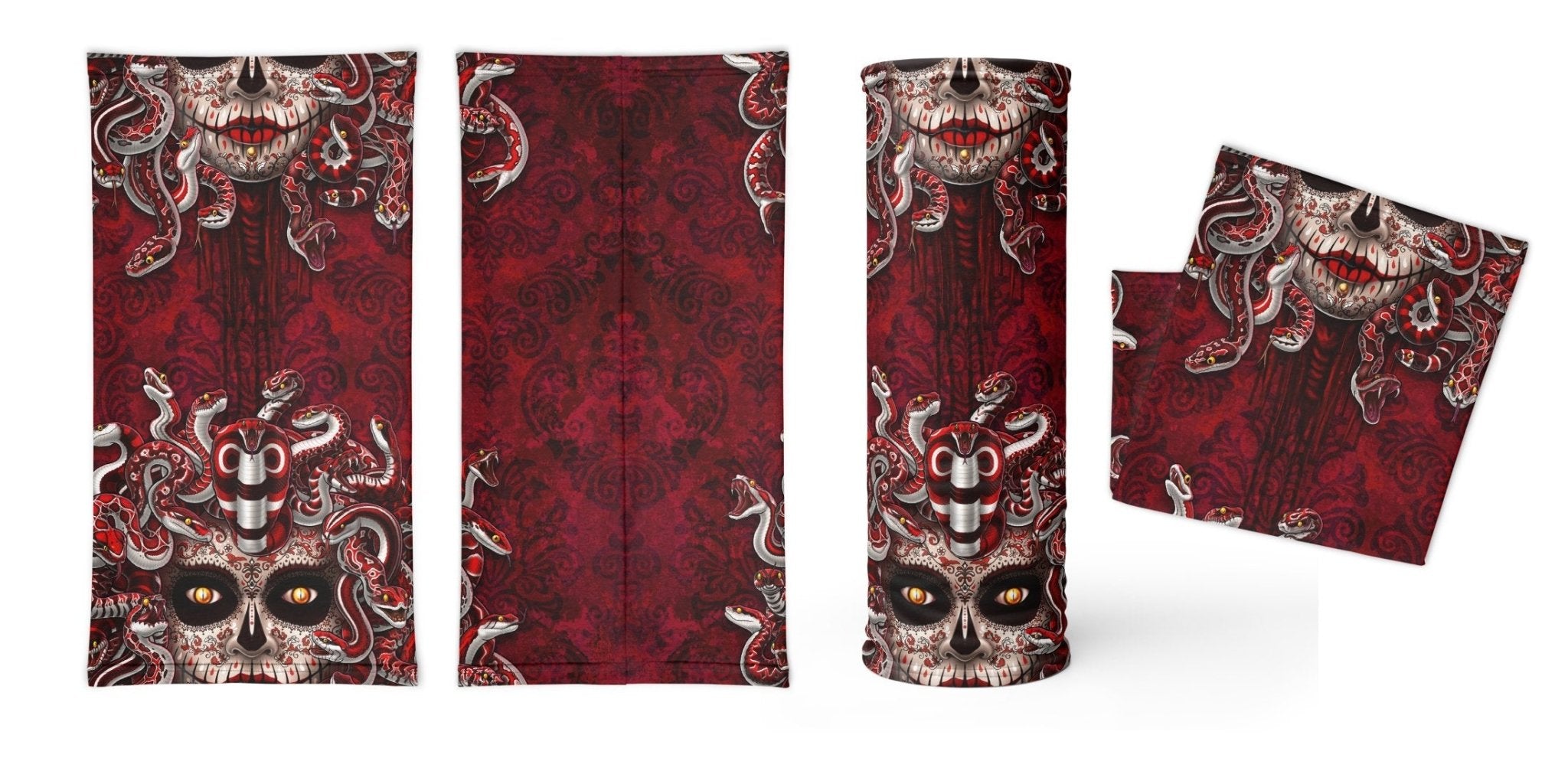 Sugar Skull Neck Gaiter, Face Mask, Head Covering, Snakes, Catrina, Medusa, Dia de los Muertos, Day of the Dead - 3 Face Options - Abysm Internal
