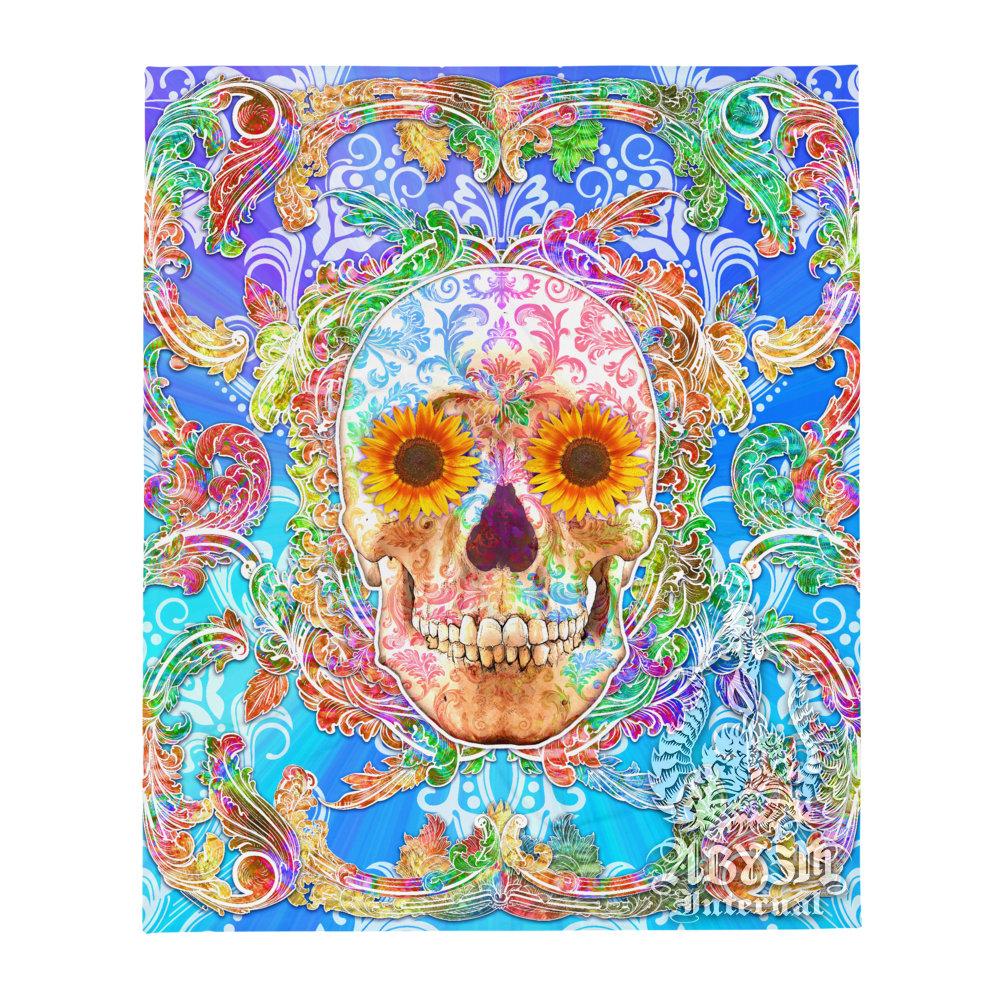 Sugar Skull Tapestry, Mexican Art Print, Day of the Dead, Dia de los Muertos - Psy Color - Abysm Internal