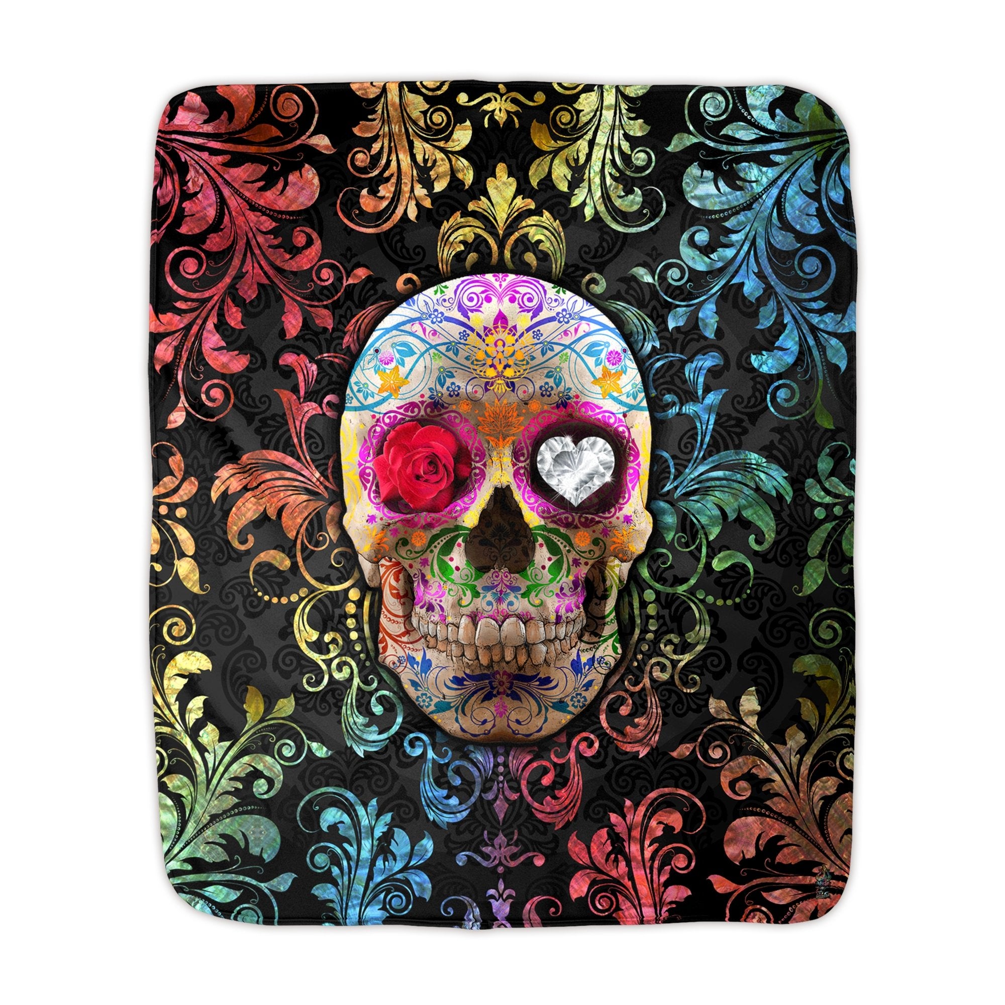 Sugar Skull Throw Fleece Blanket, Macabre Art, Alternative Home Decor - Dia de los Muertos, Day of the Dead - Abysm Internal