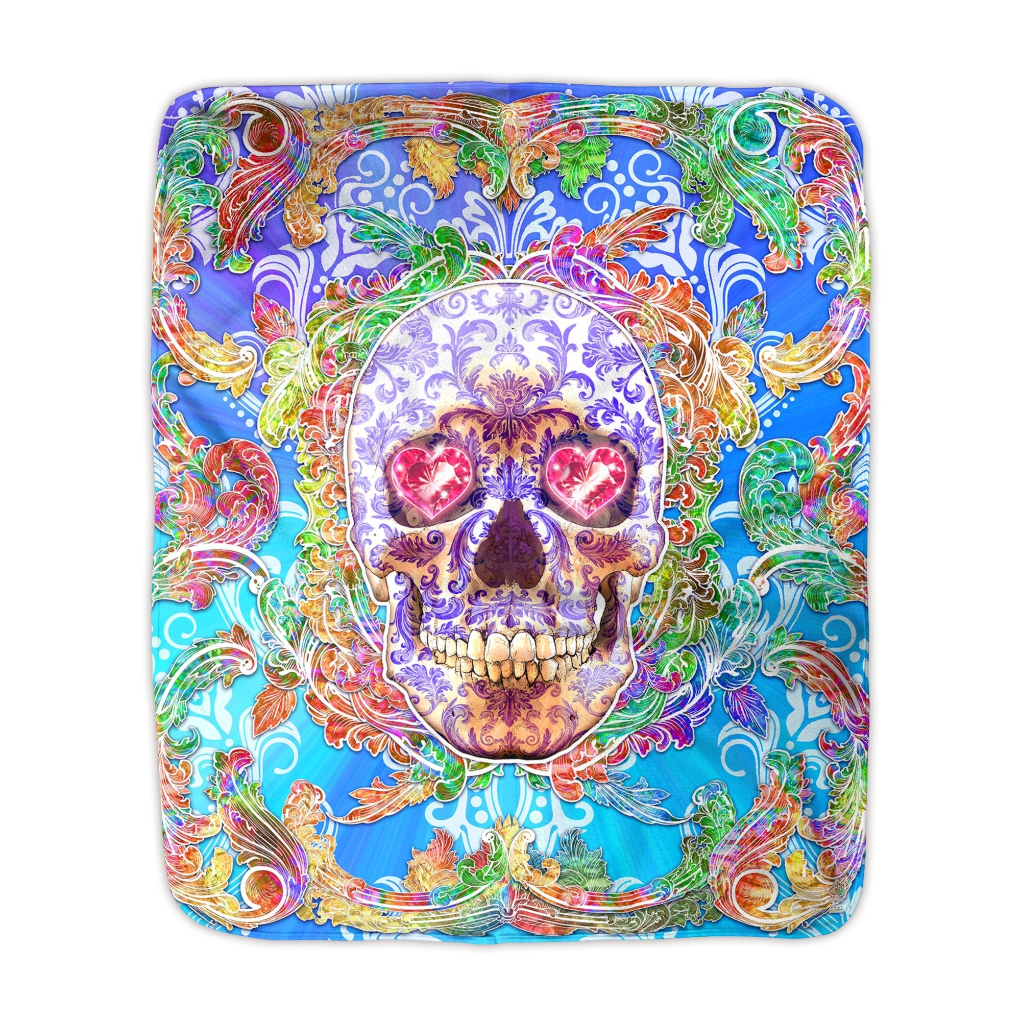Sugar Skull Throw Fleece Blanket, Macabre Art, Ecclectic and Indie Home Decor, Eclectic and Funky Gift - Psy Purple - Abysm Internal