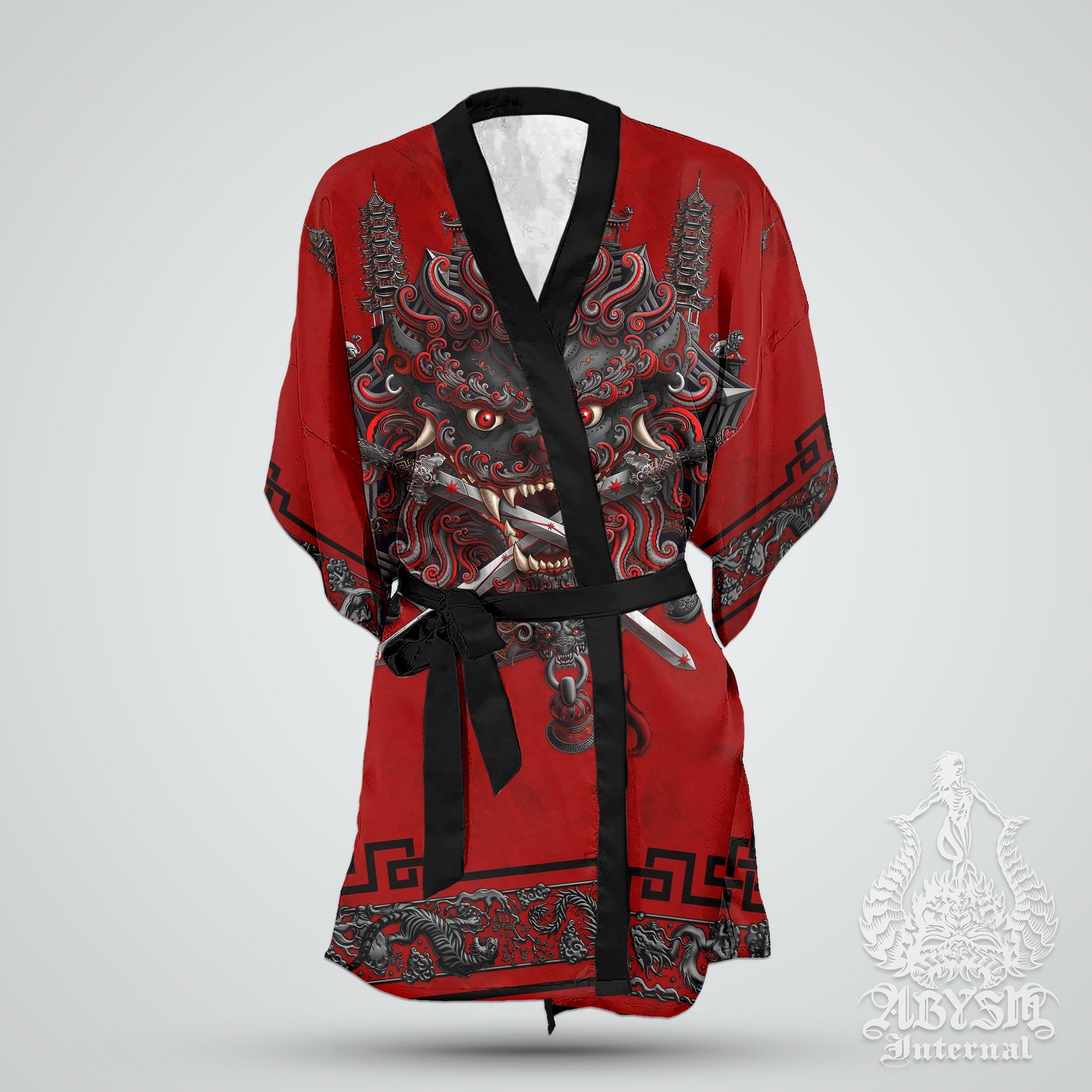 Sword Lion Cover Up, Beach Outfit, Chinese Party Kimono, Taiwan Summer Festival Robe, Asian Indie and Alternative Clothing, Unisex - Gothic - Abysm Internal