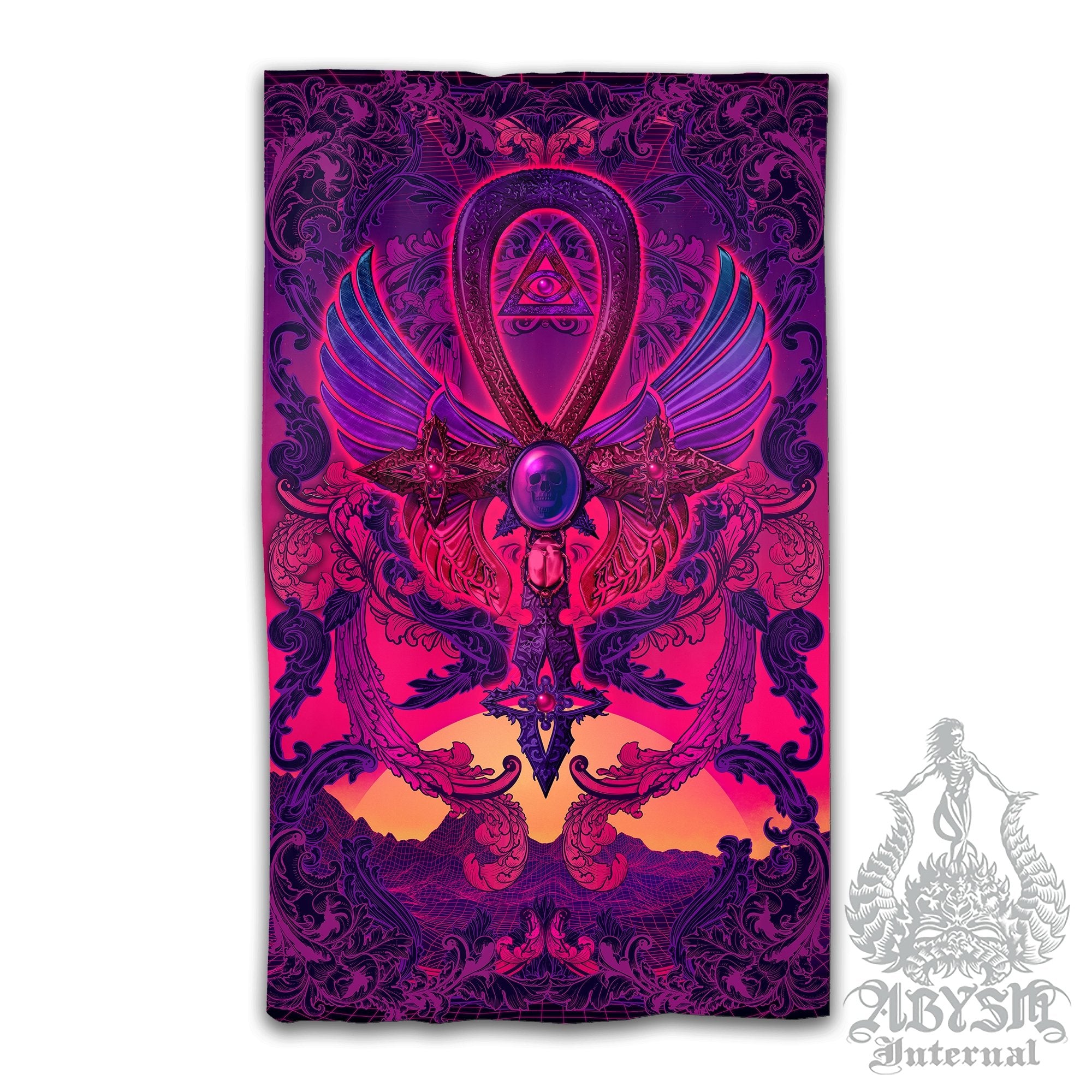 Synthwave Blackout Curtains, Long Window Panels, Psychedelic Art Print, Vaporwave Room Decor, 80s Gamer Retrowave Home and Shop Decor - Ankh - Abysm Internal