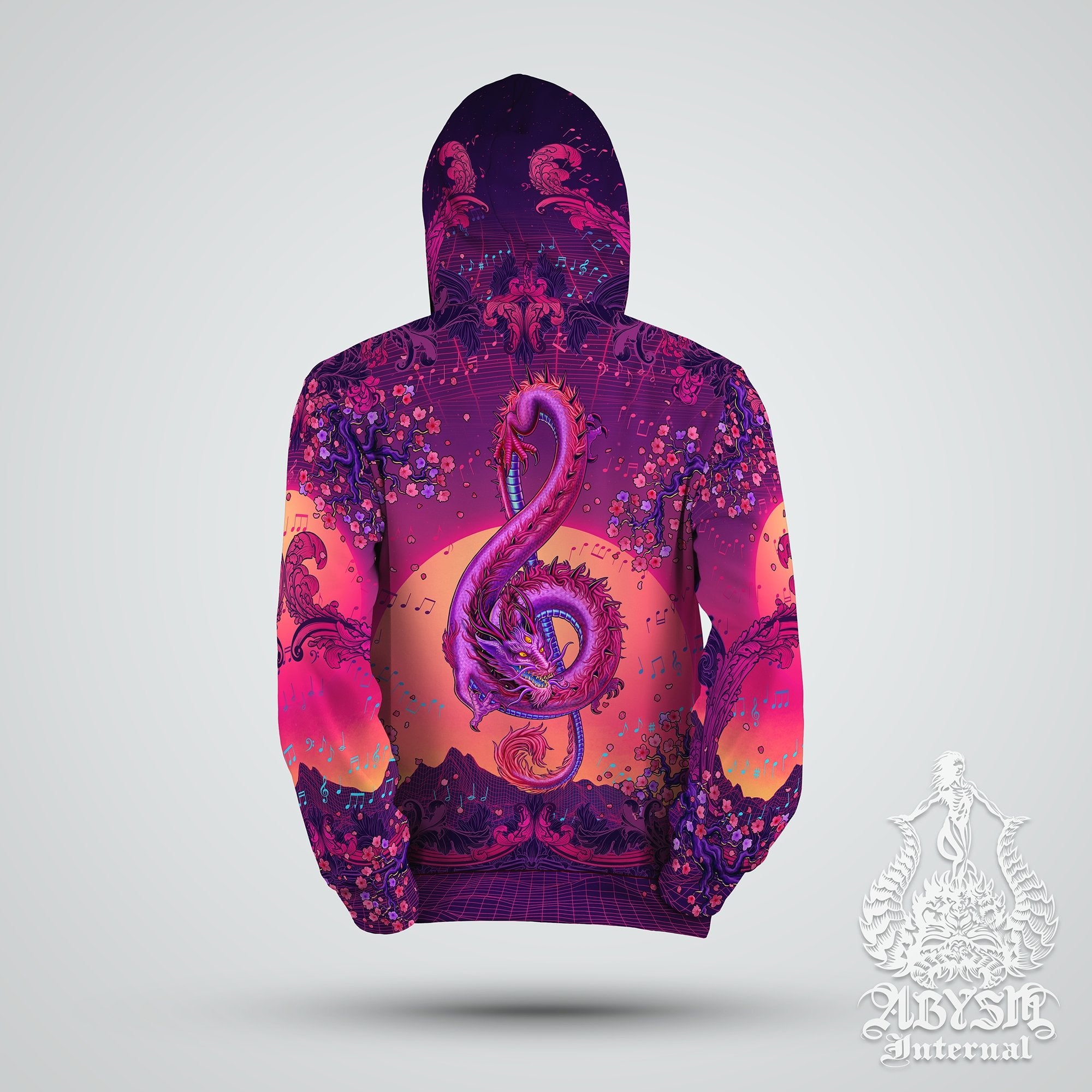 Synthwave Hoodie, Trippy Outfit, Vaporwave Dragon Streetwear, Psychedelic Music Festival, Gamer 80s Alternative Clothing, Unisex - Retrowave - Abysm Internal