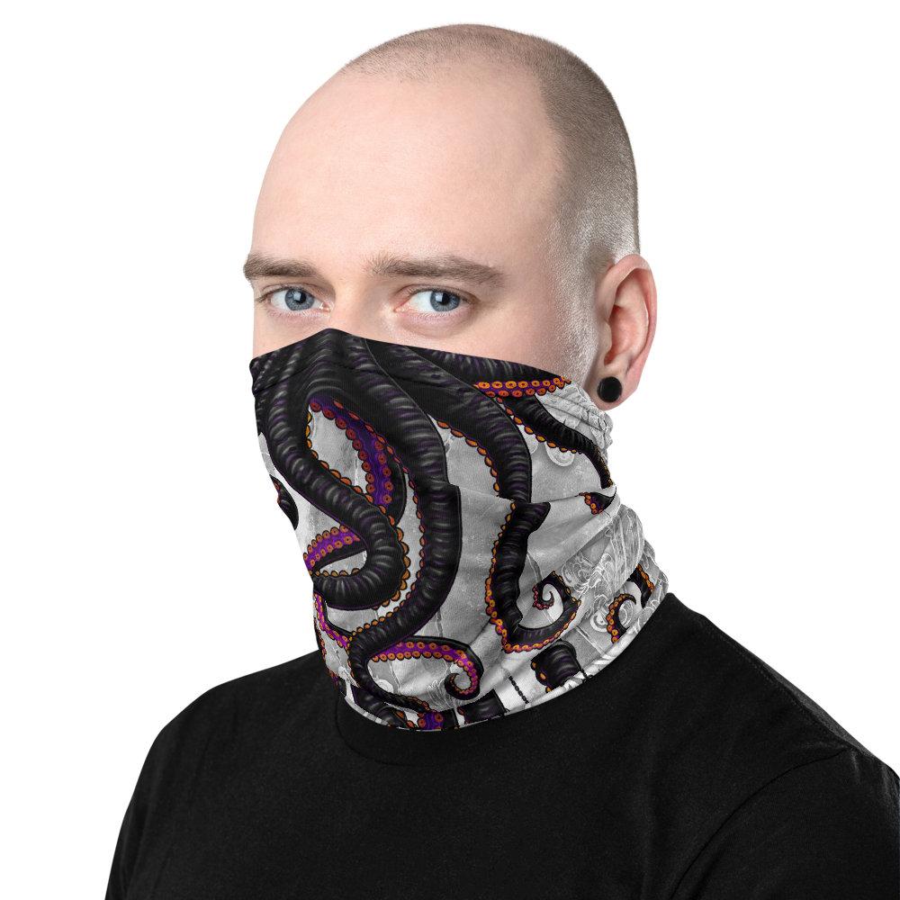 Tentacles Neck Gaiter, Face Mask, Head Covering, Octopus Art, Indie Outfit - White Goth - Abysm Internal