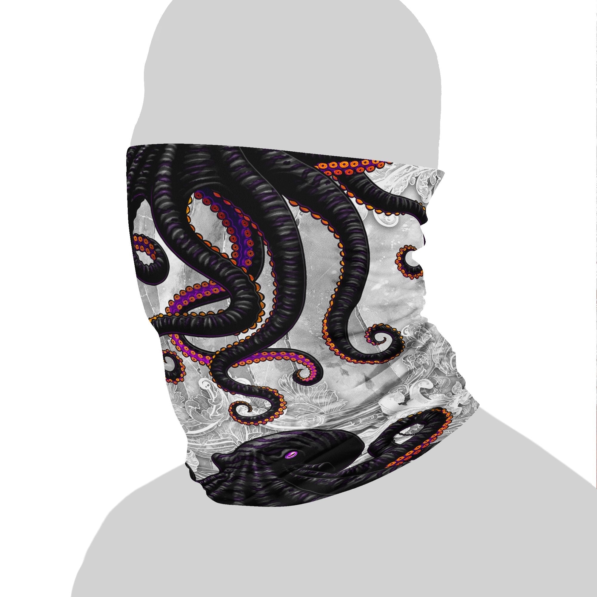 Tentacles Neck Gaiter, Face Mask, Head Covering, Octopus Art, Indie Outfit - White Goth - Abysm Internal