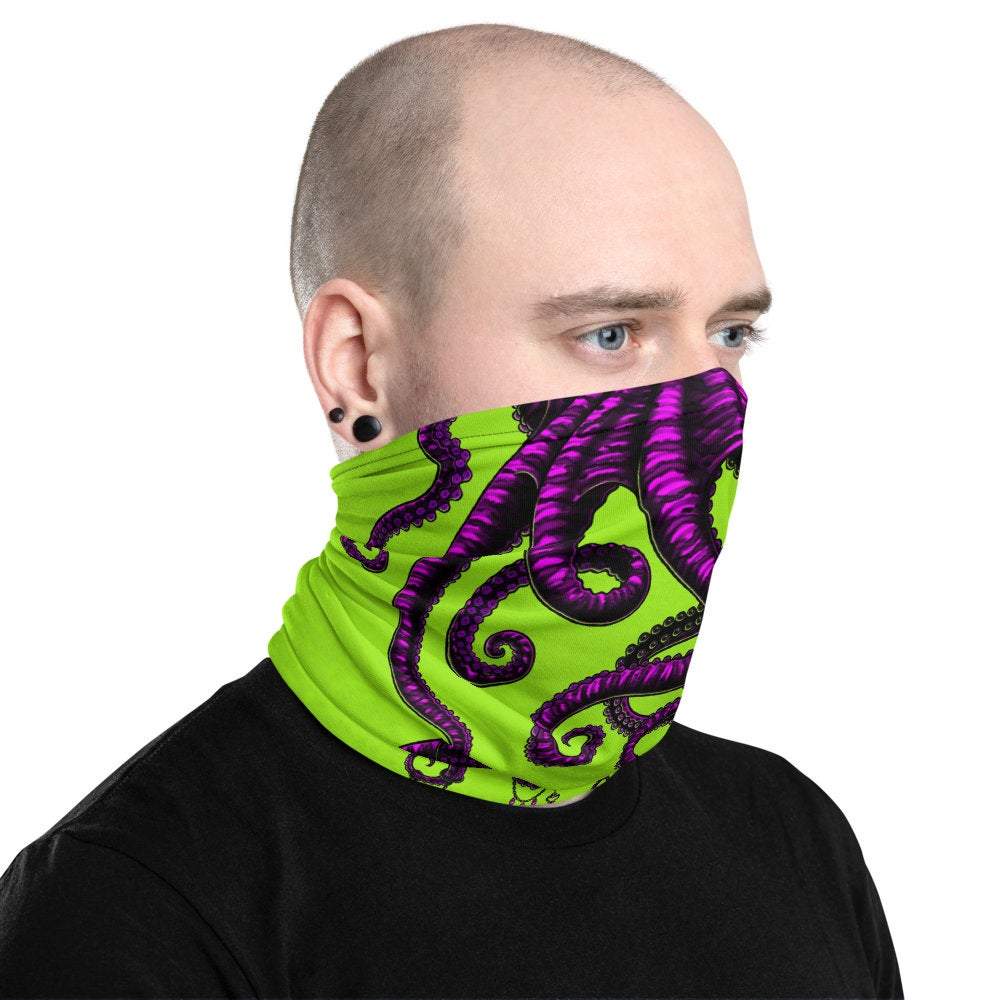 Tentacles Neck Gaiter, Face Mask, Head Covering, Octopus, Indie Outfit - Trippy, Psychedelic, Neon Gothic - Abysm Internal